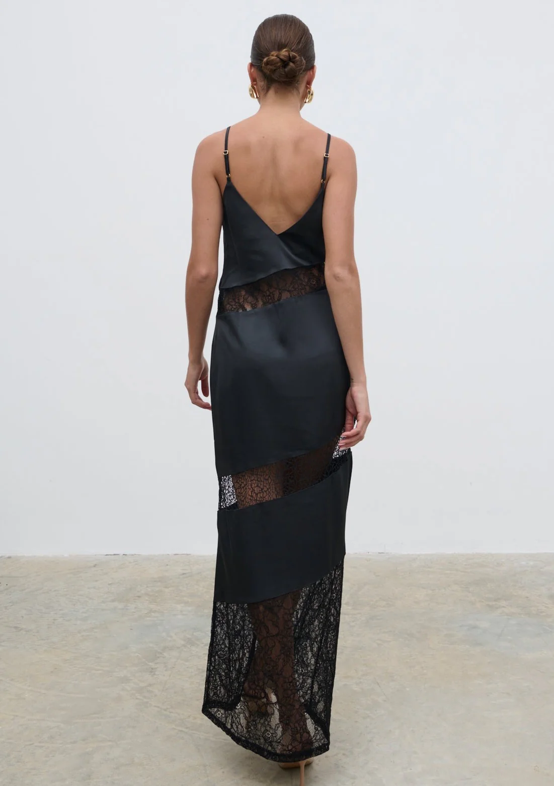 Monique Lace Inserted Slip Dress - Black - Image 3