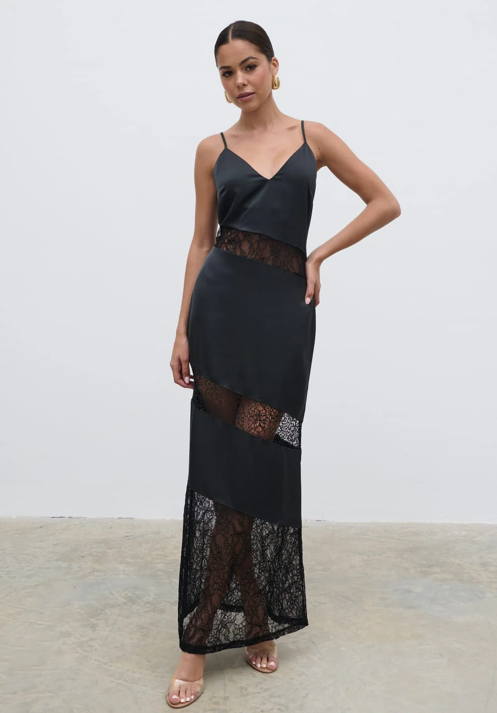 Monique Lace Inserted Slip Dress - Black - Image 5