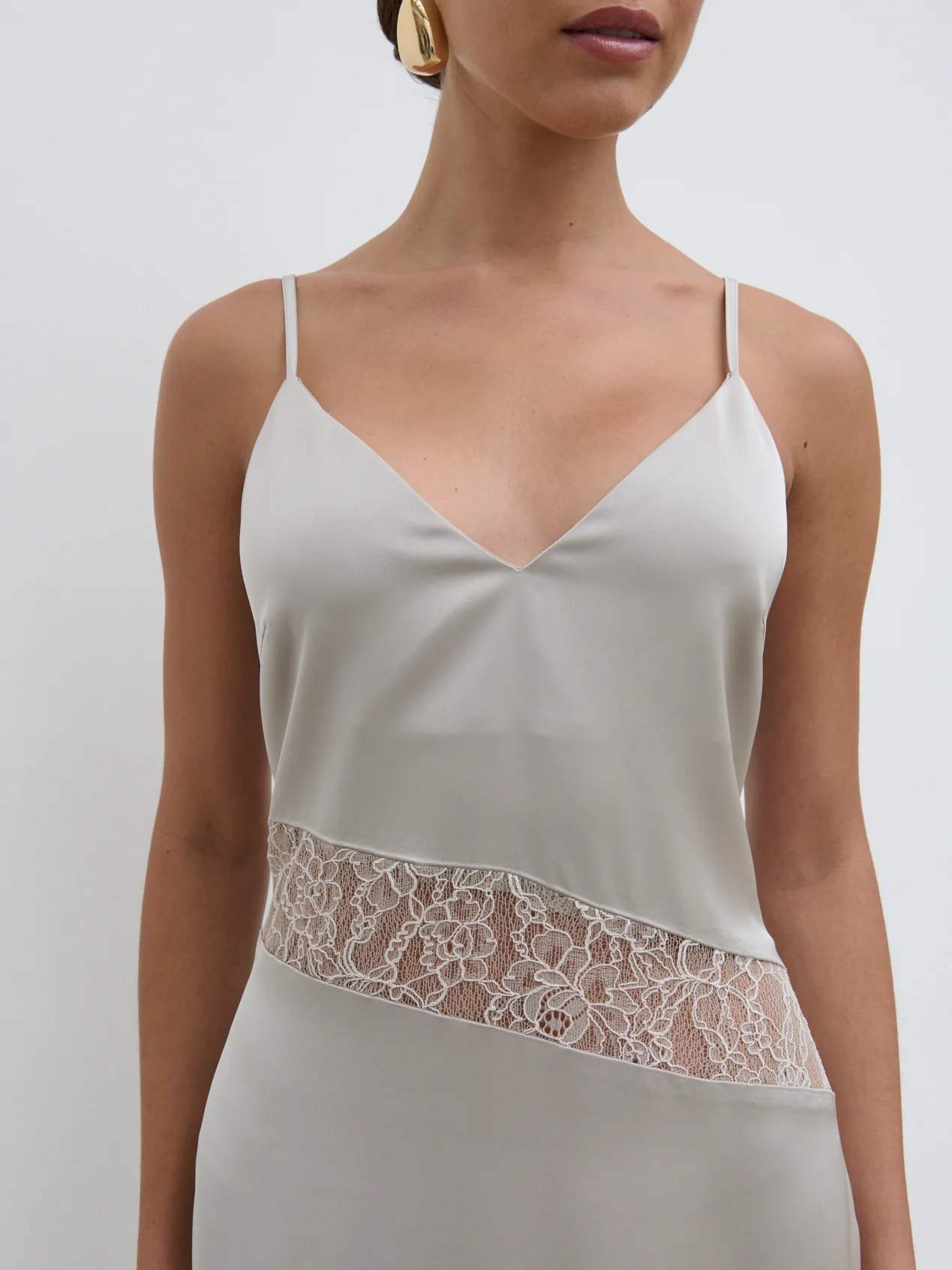 Monique Lace Inserted Slip Dress - Stone - Image 5