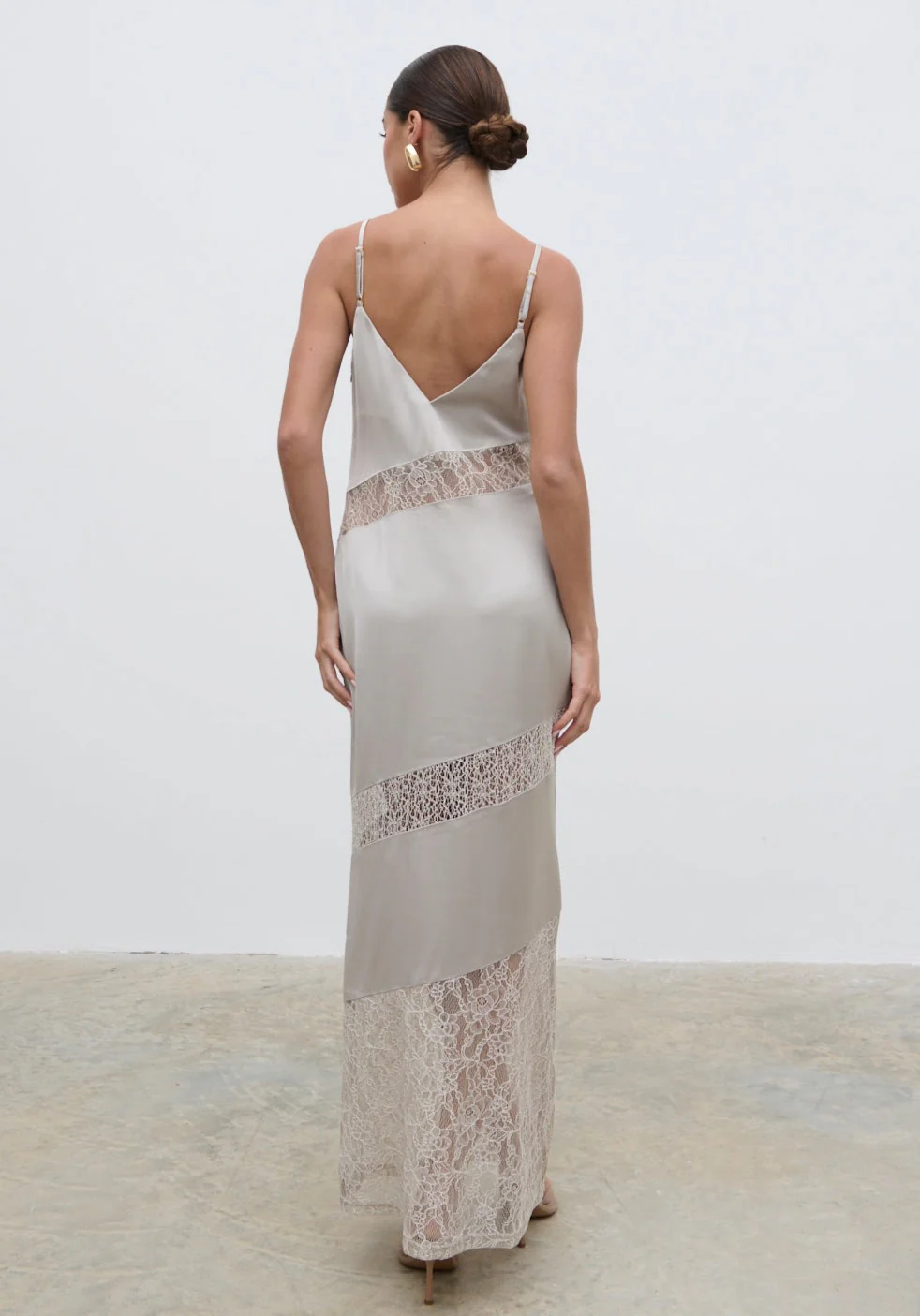 Monique Lace Inserted Slip Dress - Stone - Image 7