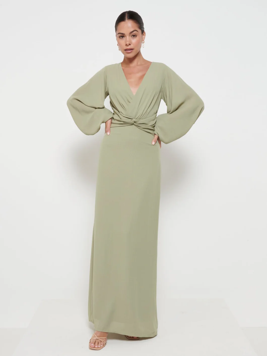 Nellie Knot Maxi Bridesmaid Dress - Olive