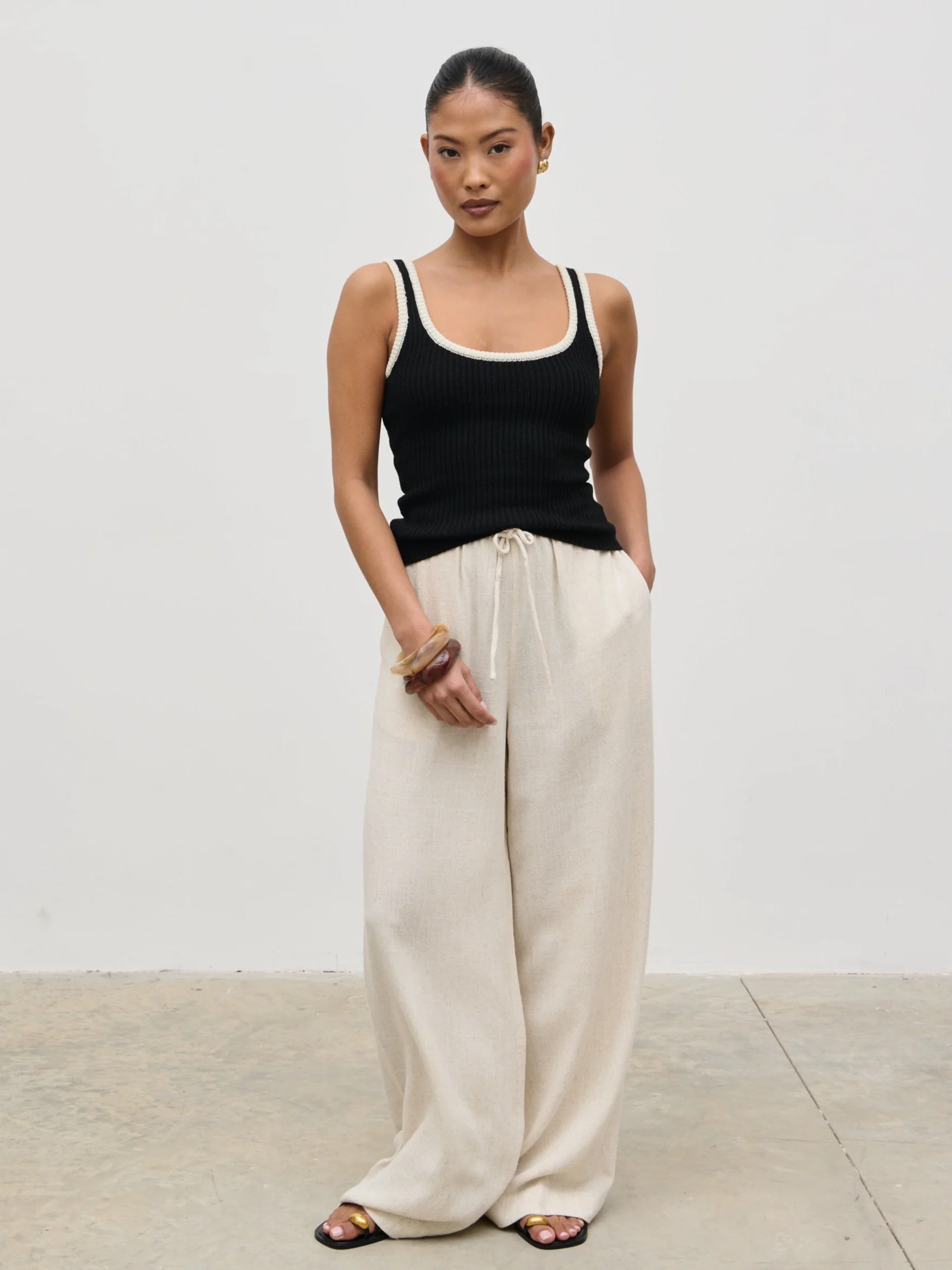 Nessa Drawstring Linen Blend Trousers - Natural