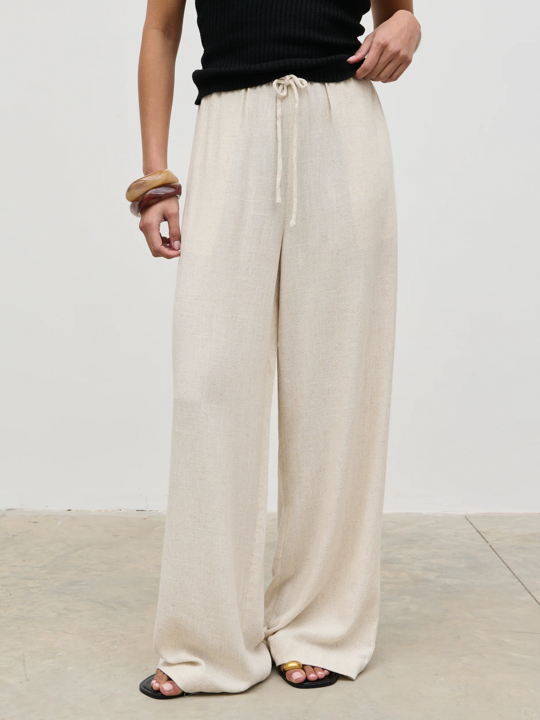 Nessa Drawstring Linen Blend Trousers - Natural - Image 3