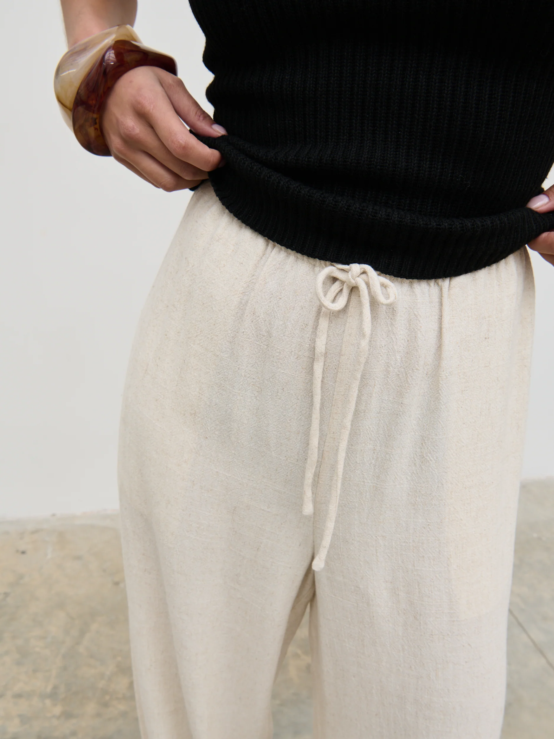 Nessa Drawstring Linen Blend Trousers - Natural - Image 4