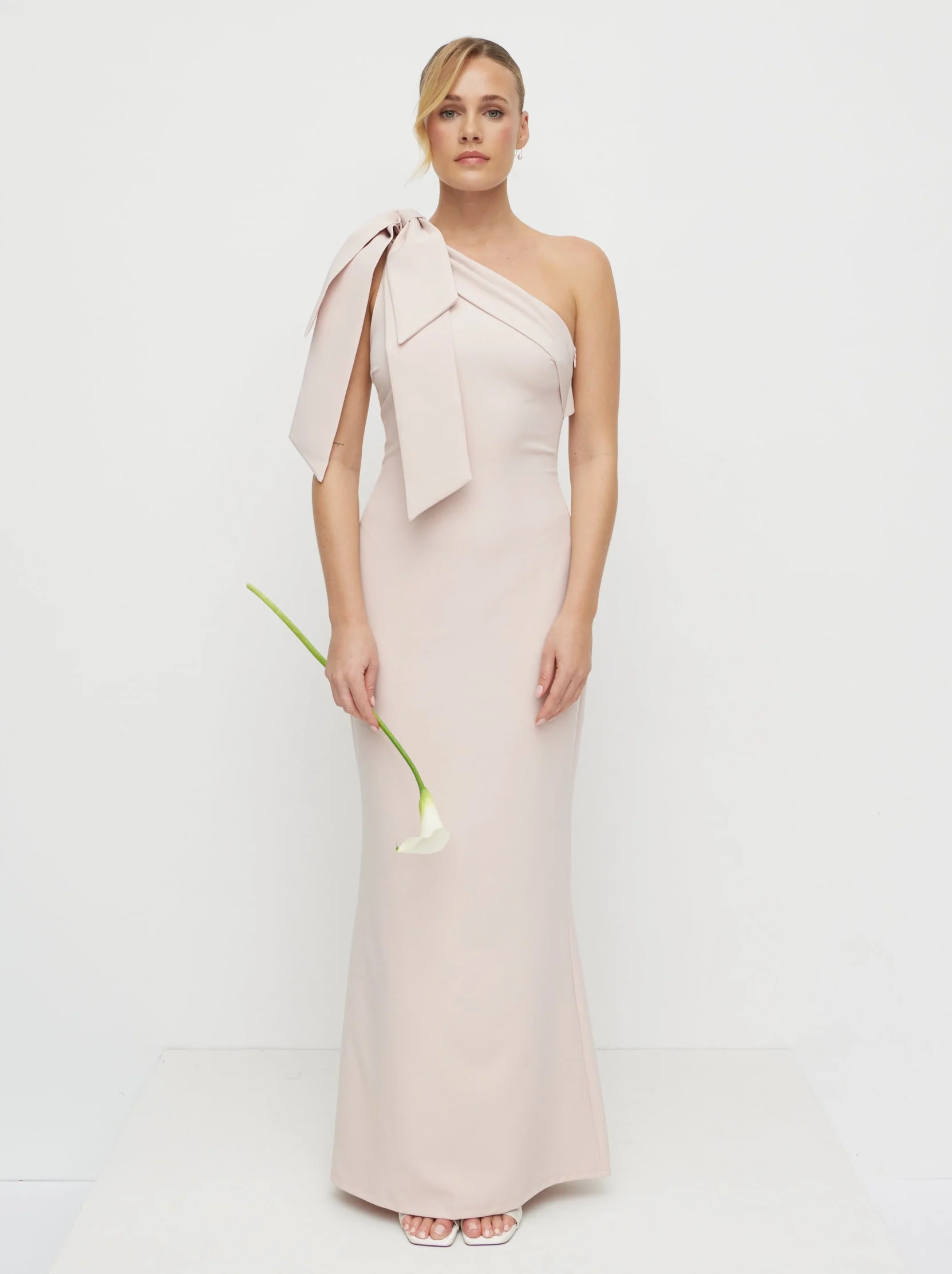 Nevaeh One Shoulder Crepe Maxi Dress - Blush