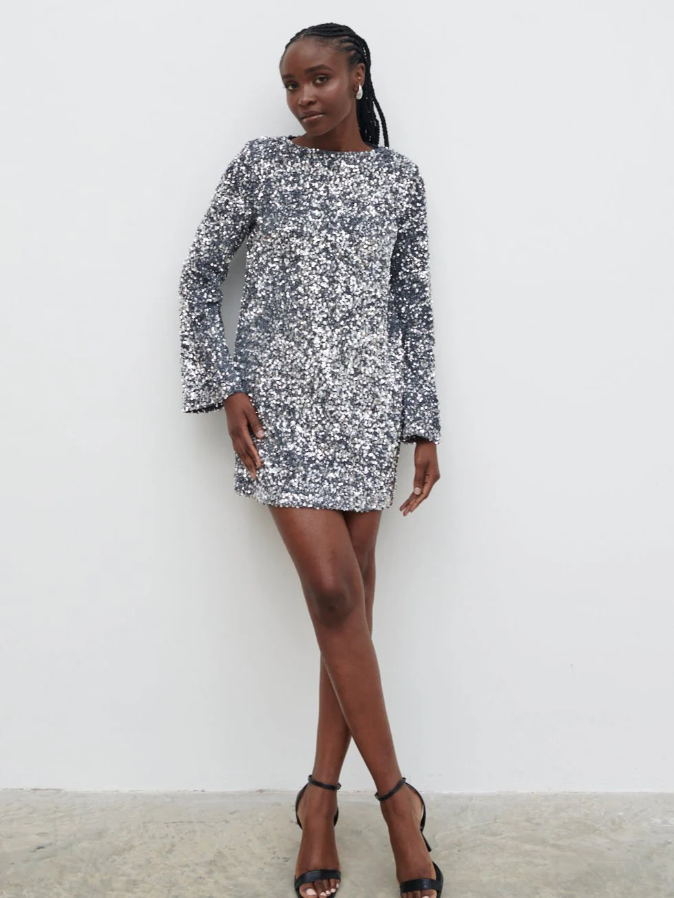 Nico Cluster Sequin Shift Dress - Silver - Image 3