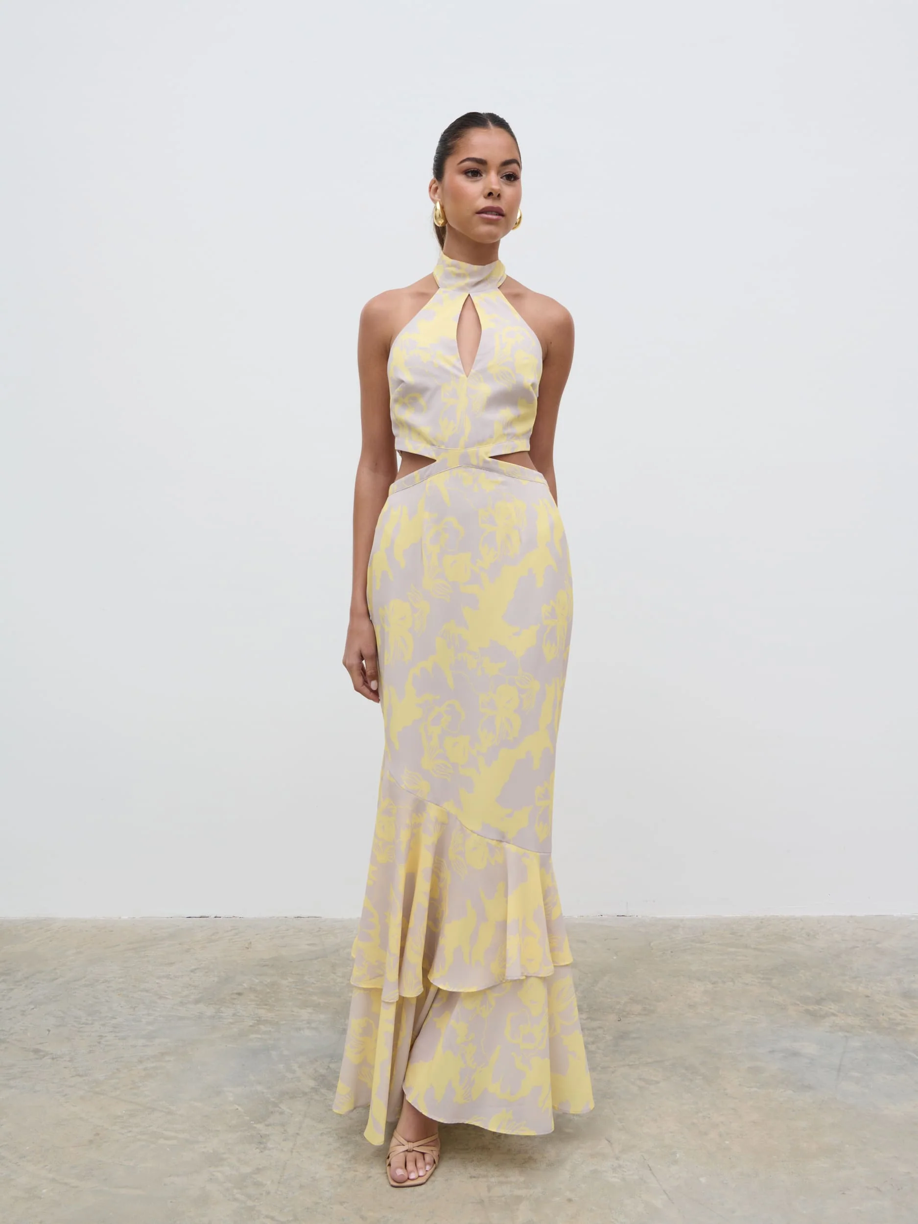 Nova Maxi Dress - Lemon and Beige Floral - Image 3