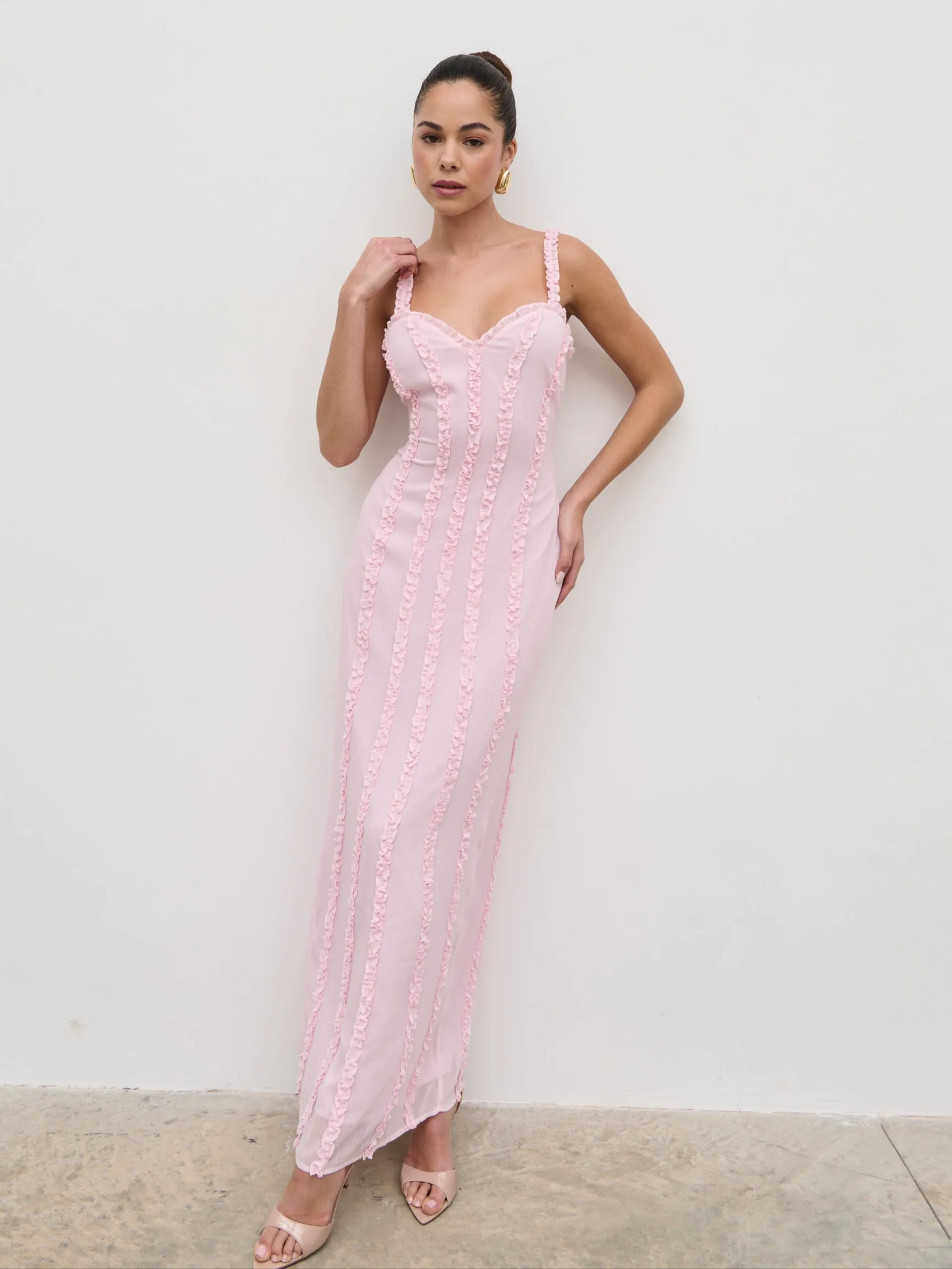 Ola Sweetheart Frill Maxi Dress - Peony Pink - Image 2