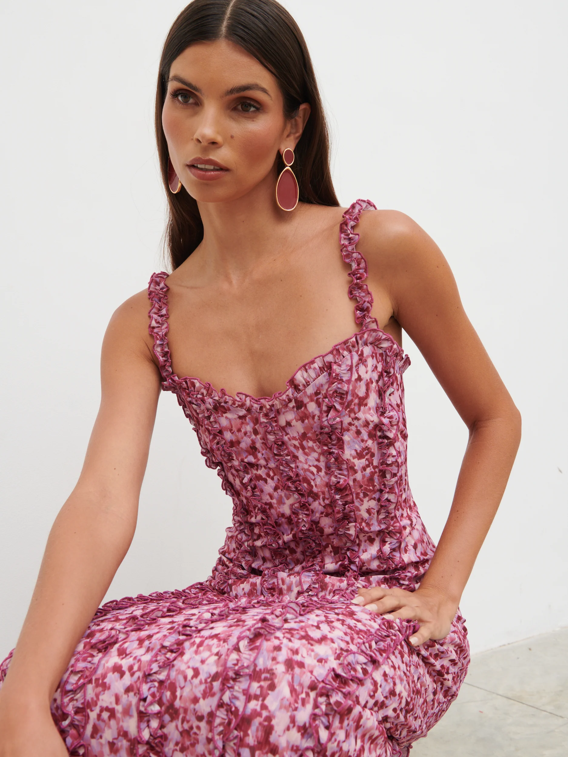 Ola Sweetheart Frill Maxi Dress - Pink and Lilac Abstract - Image 2