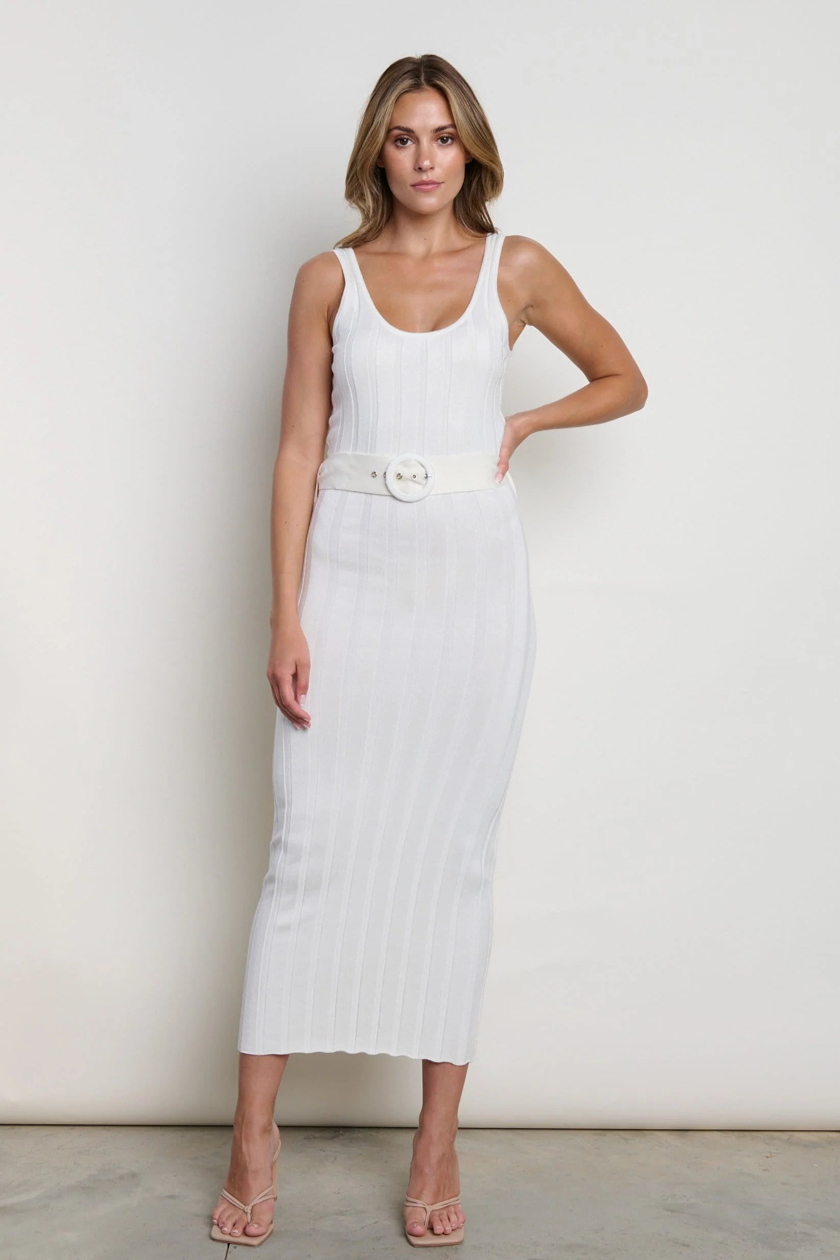 Oli Belted Knit Dress - Cream - Image 2