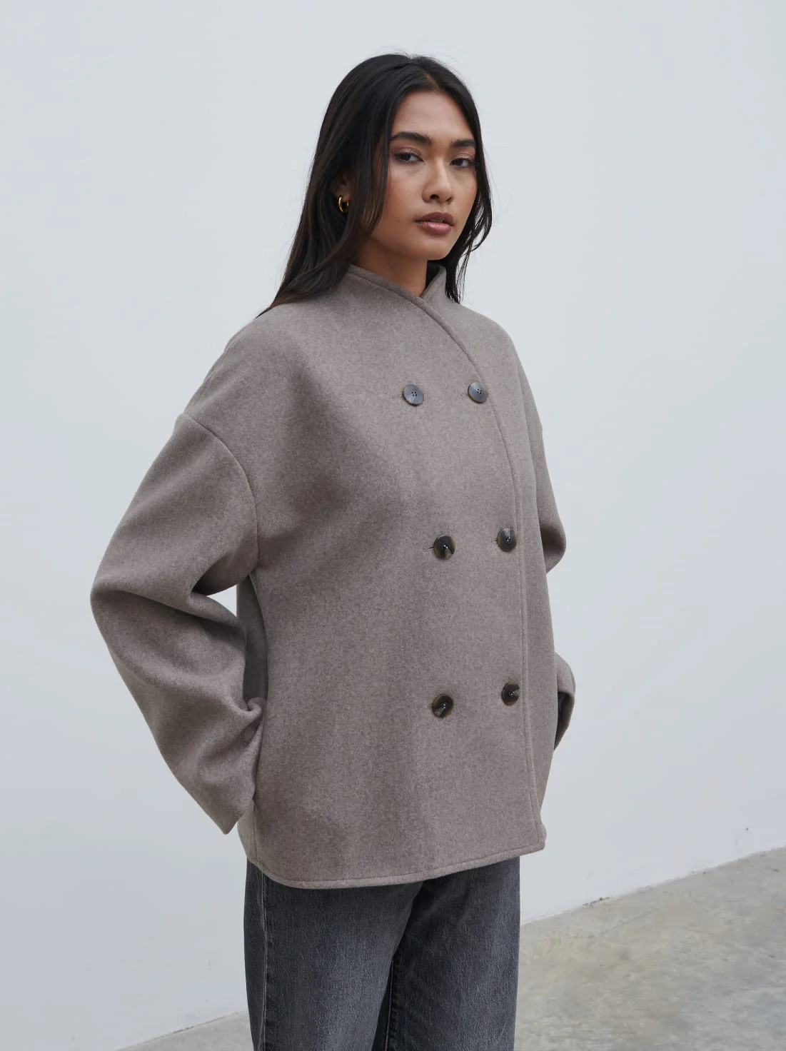 Oliviana Felted Button Jacket - Greige - Image 4