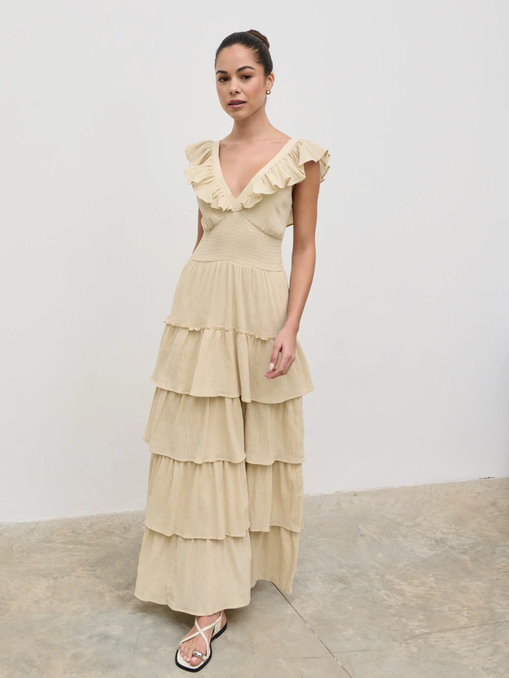Opal Ruffle Maxi Dress - Beige