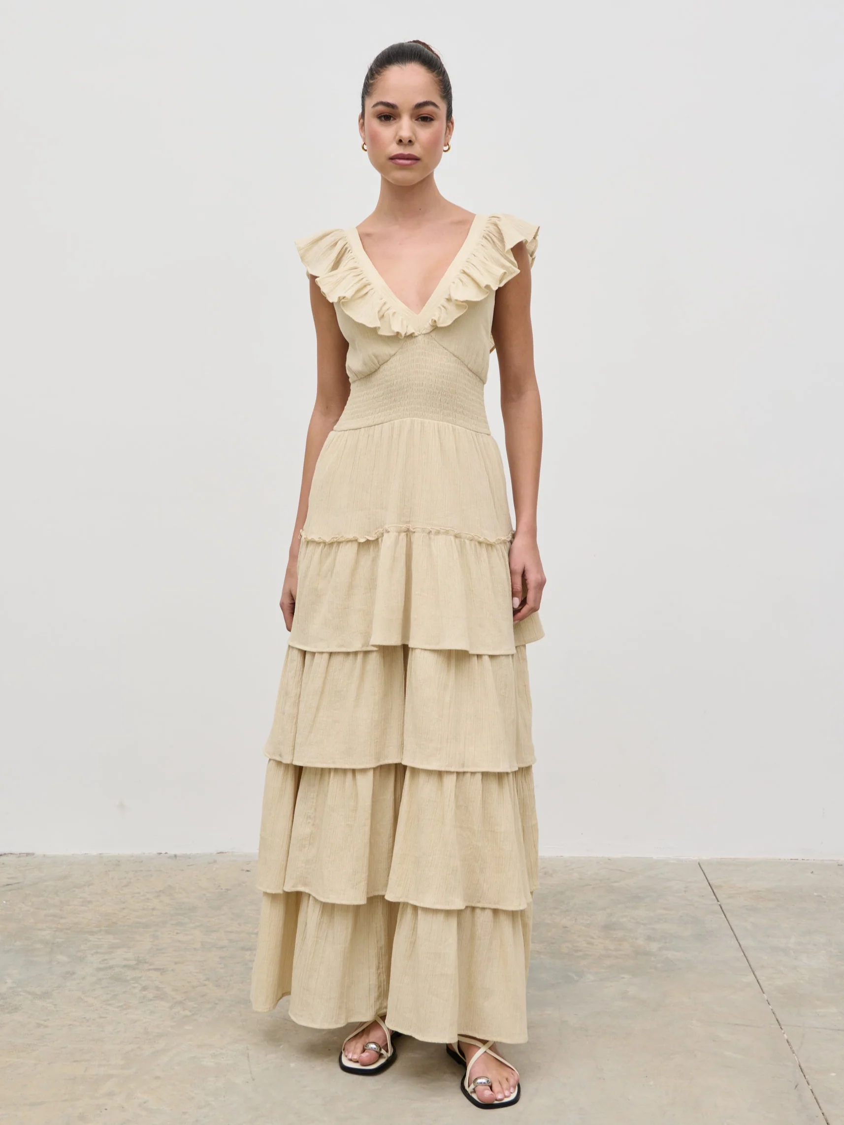 Opal Ruffle Maxi Dress - Beige - Image 2