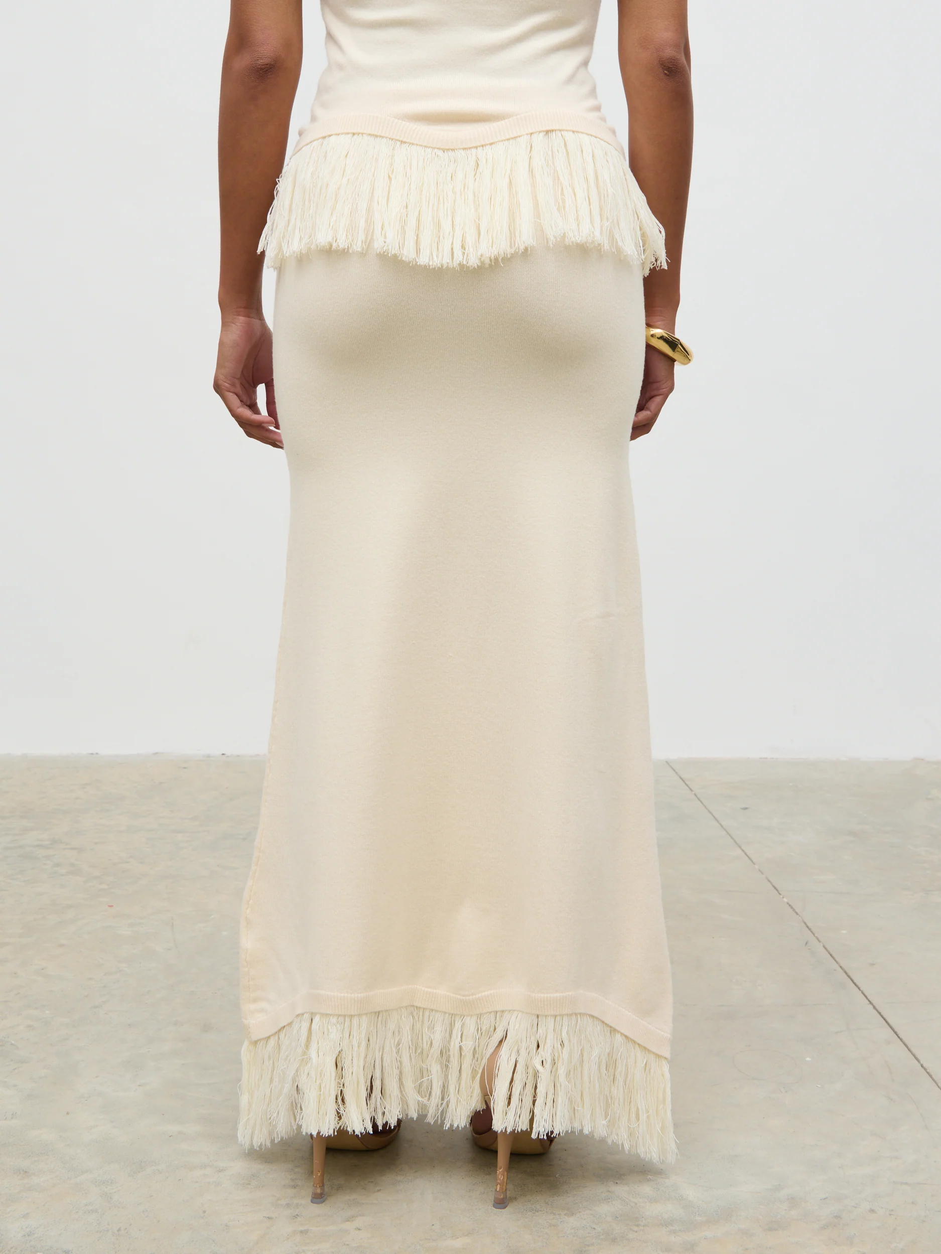 Orlendina Fringe Knit Midaxi Skirt - Cream - Image 5