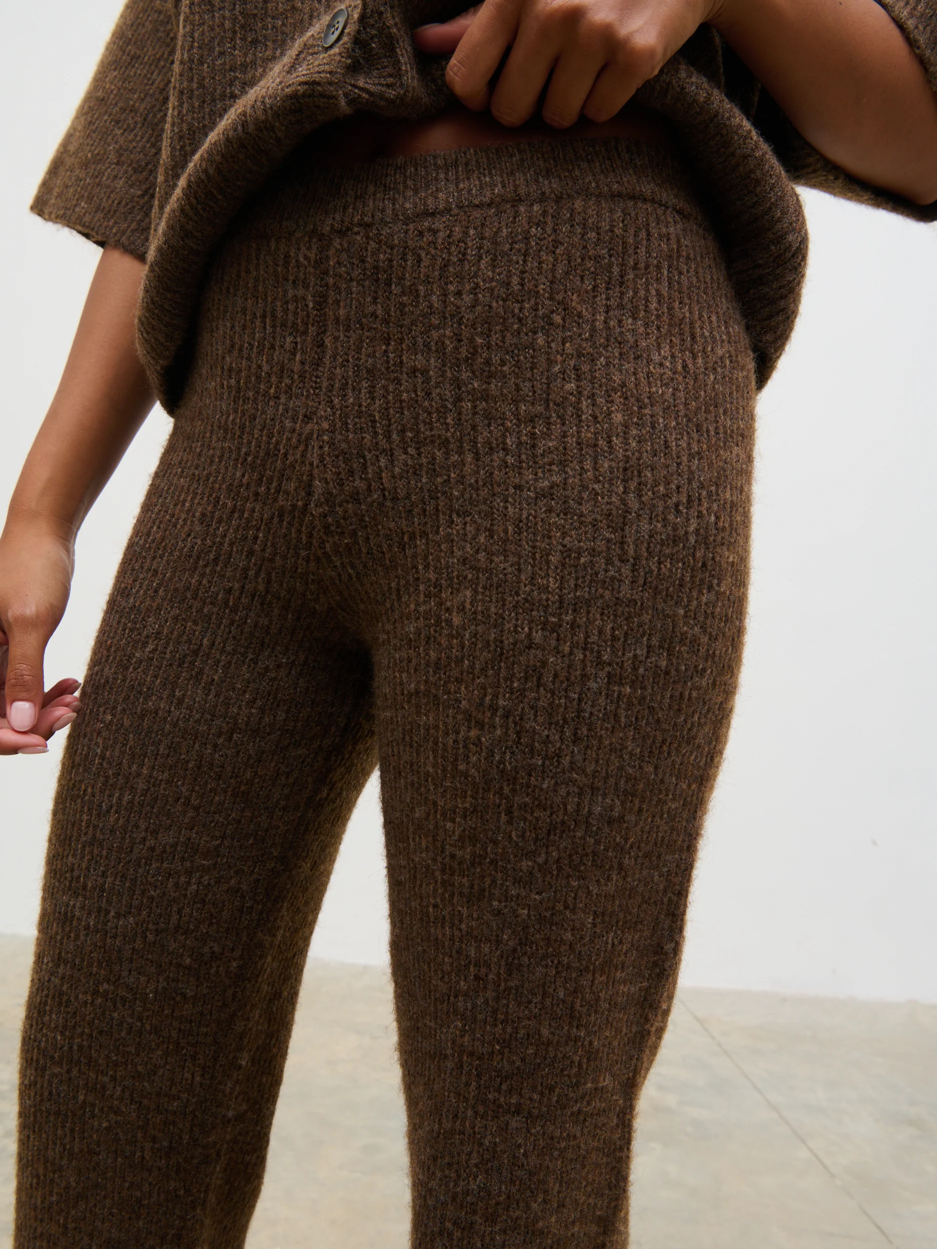 Ovalie Rib Knit Trousers - Chocolate - Image 3