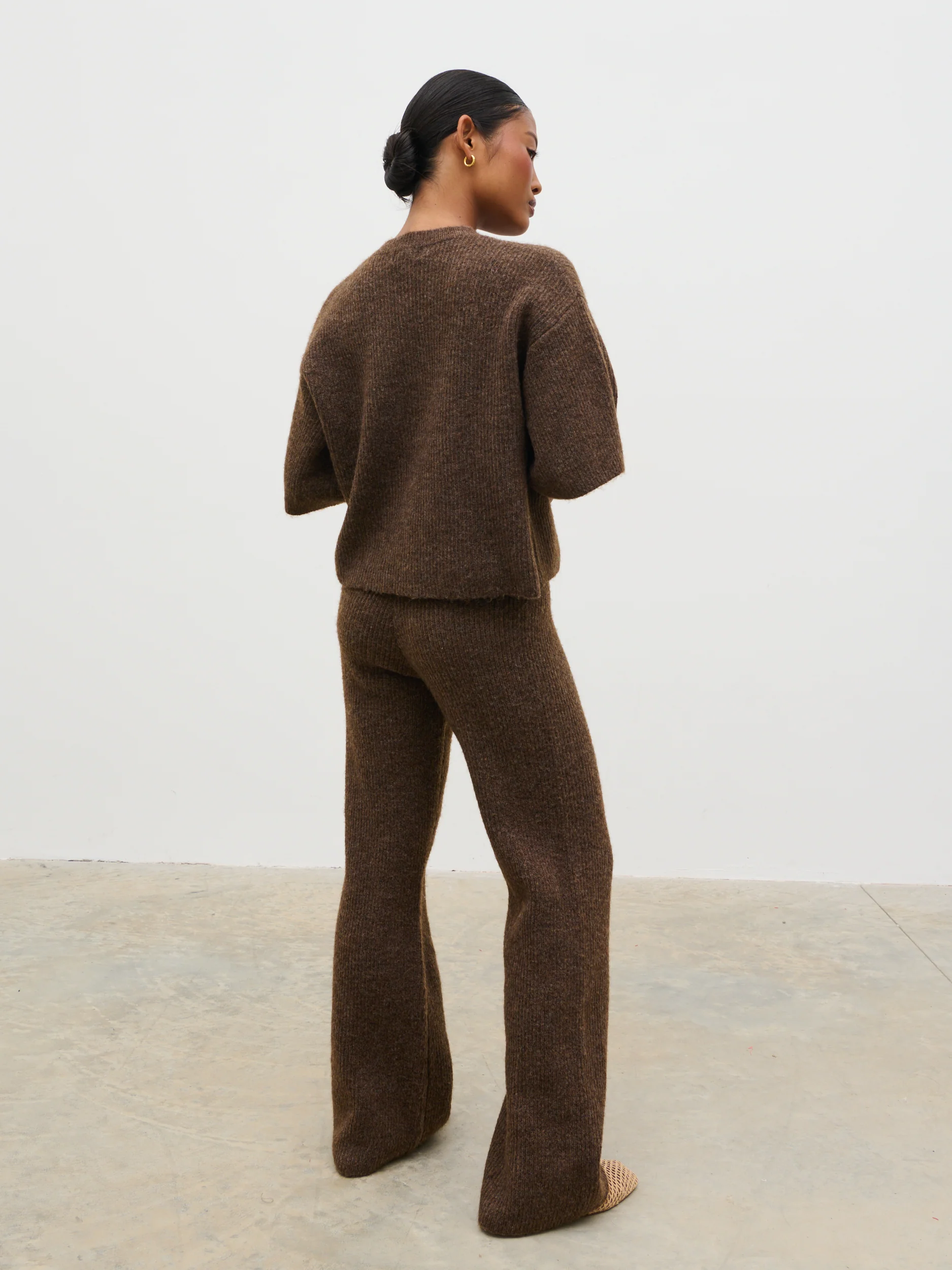 Ovalie Rib Knit Trousers - Chocolate - Image 4
