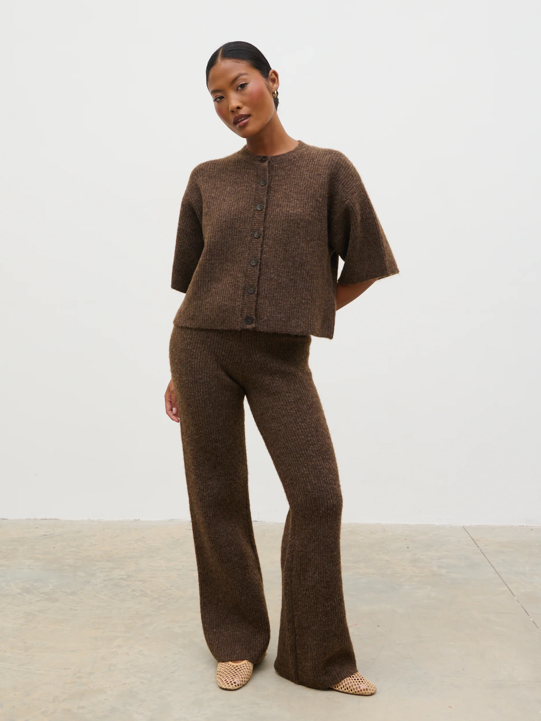 Ovalie Rib Knit Trousers - Chocolate - Image 6