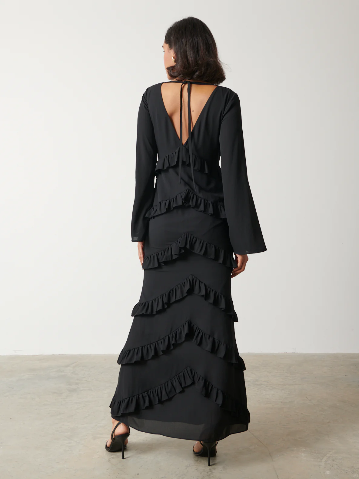 Paige Ruffle Maxi Dress - Black - Image 3