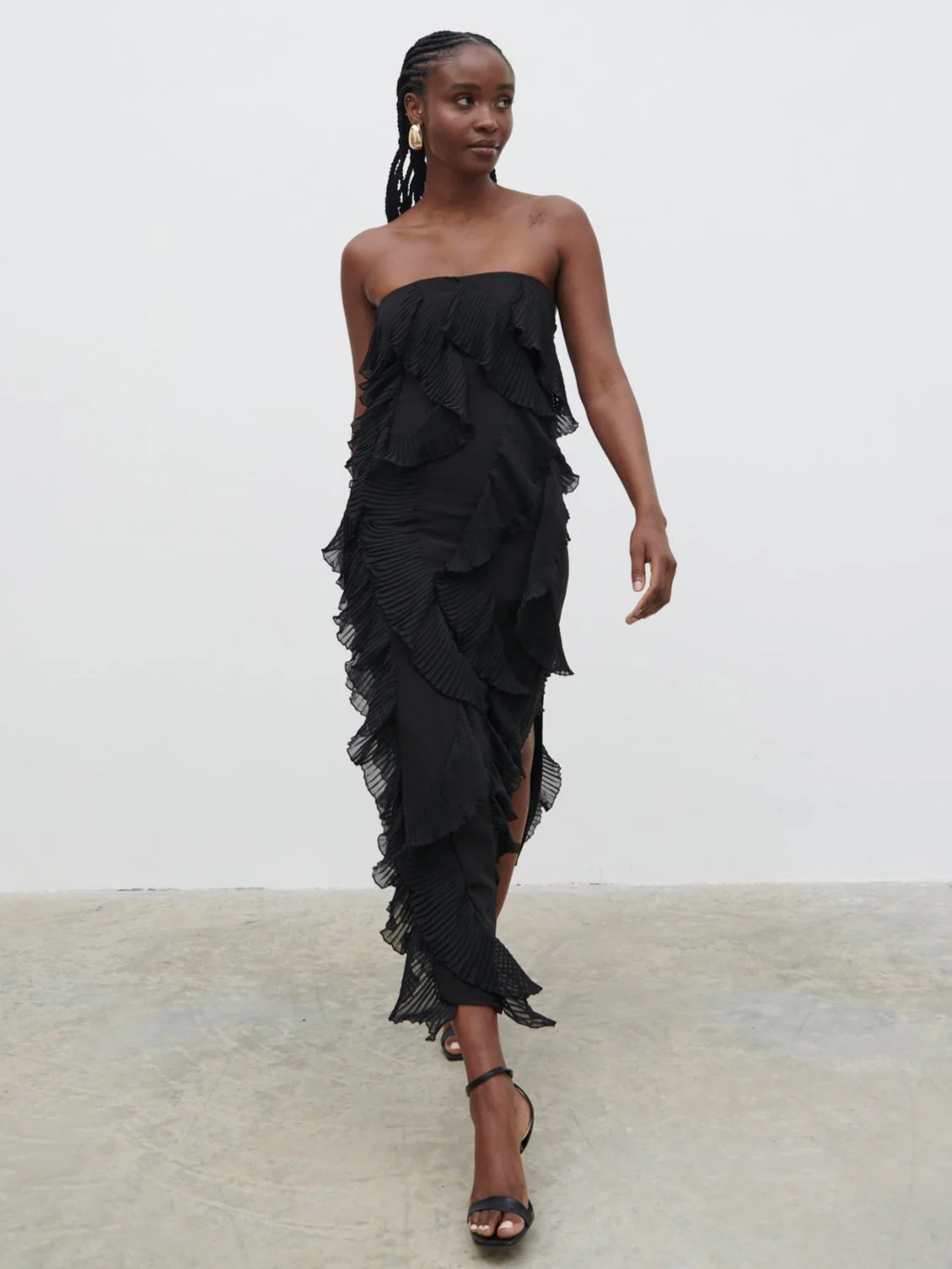 Perla Bandeau Ruffle Midaxi Dress - Black - Image 4