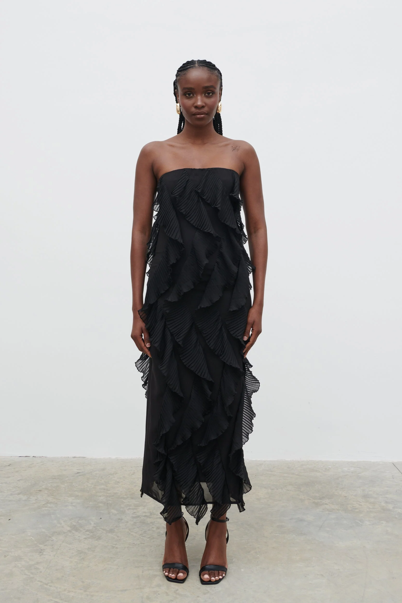 Perla Bandeau Ruffle Midaxi Dress - Black - Image 8