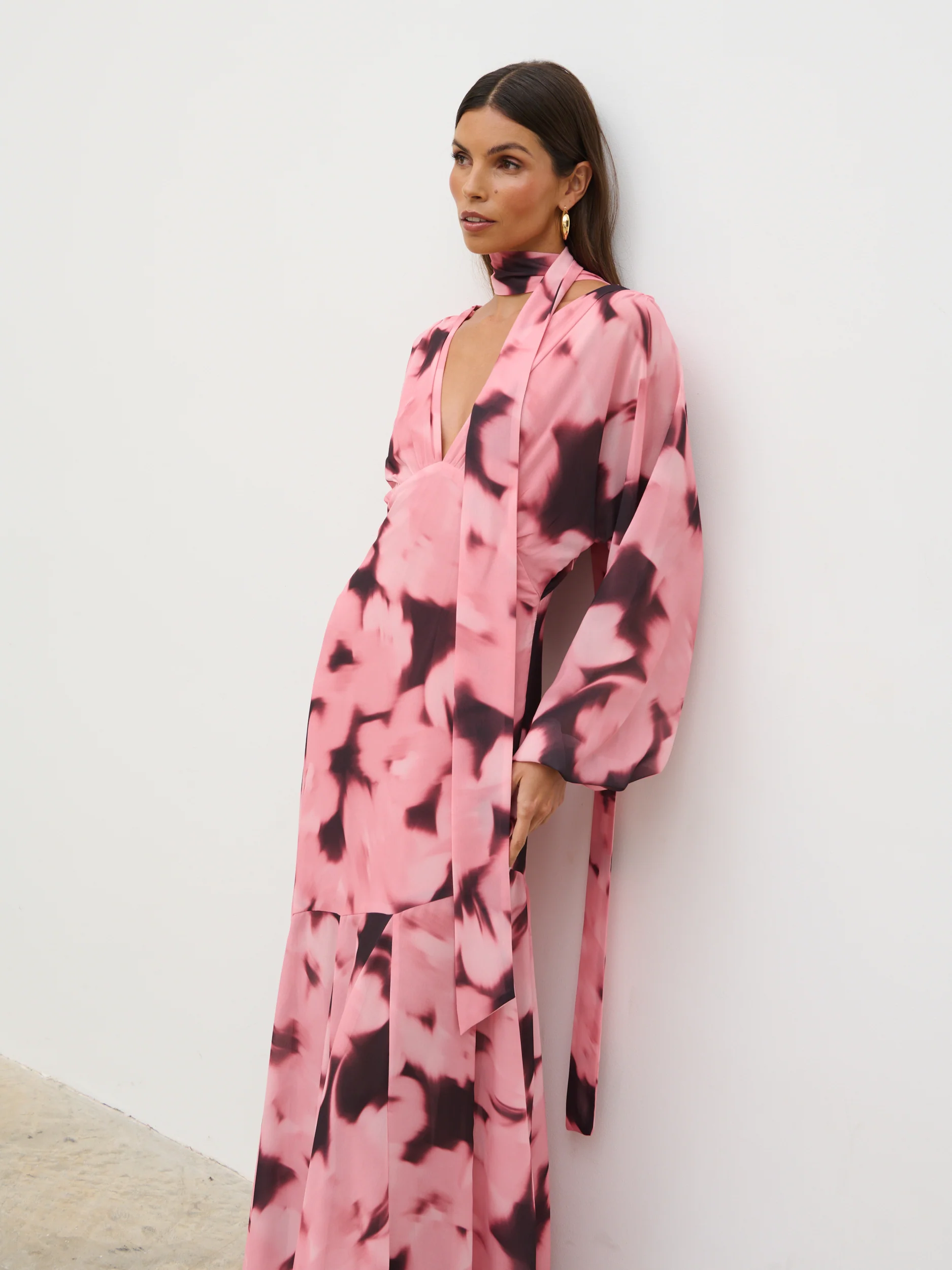 Petula Batwing Scarf Maxi Dress - Blush Watercolour Floral - Image 2