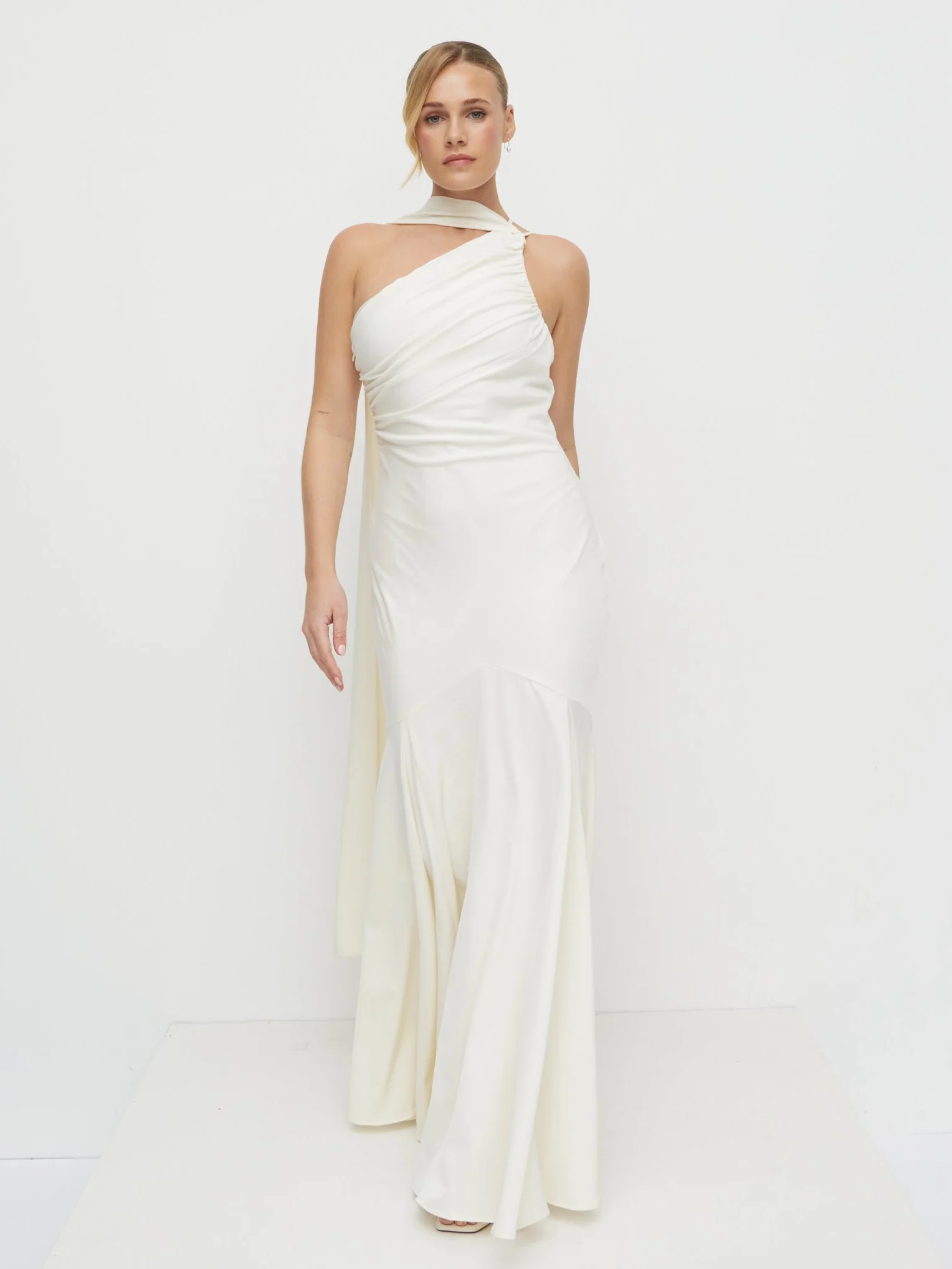 Porto One Shoulder Godet Maxi Dress - Ivory