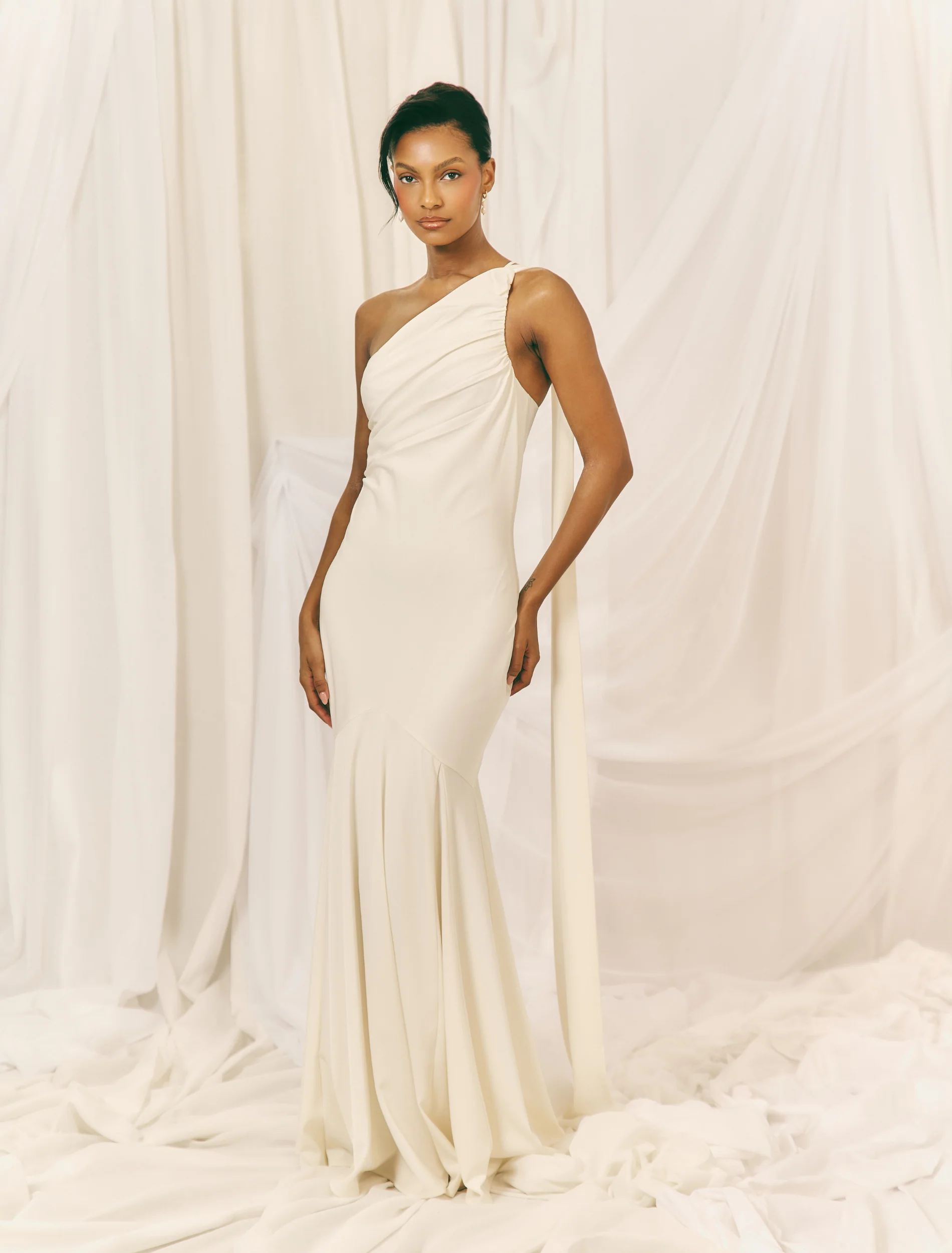 Porto One Shoulder Godet Maxi Dress - Ivory - Image 2