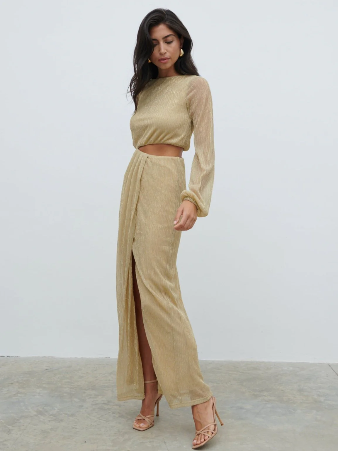 Rae Cut Out Maxi Dress - Metallic Gold