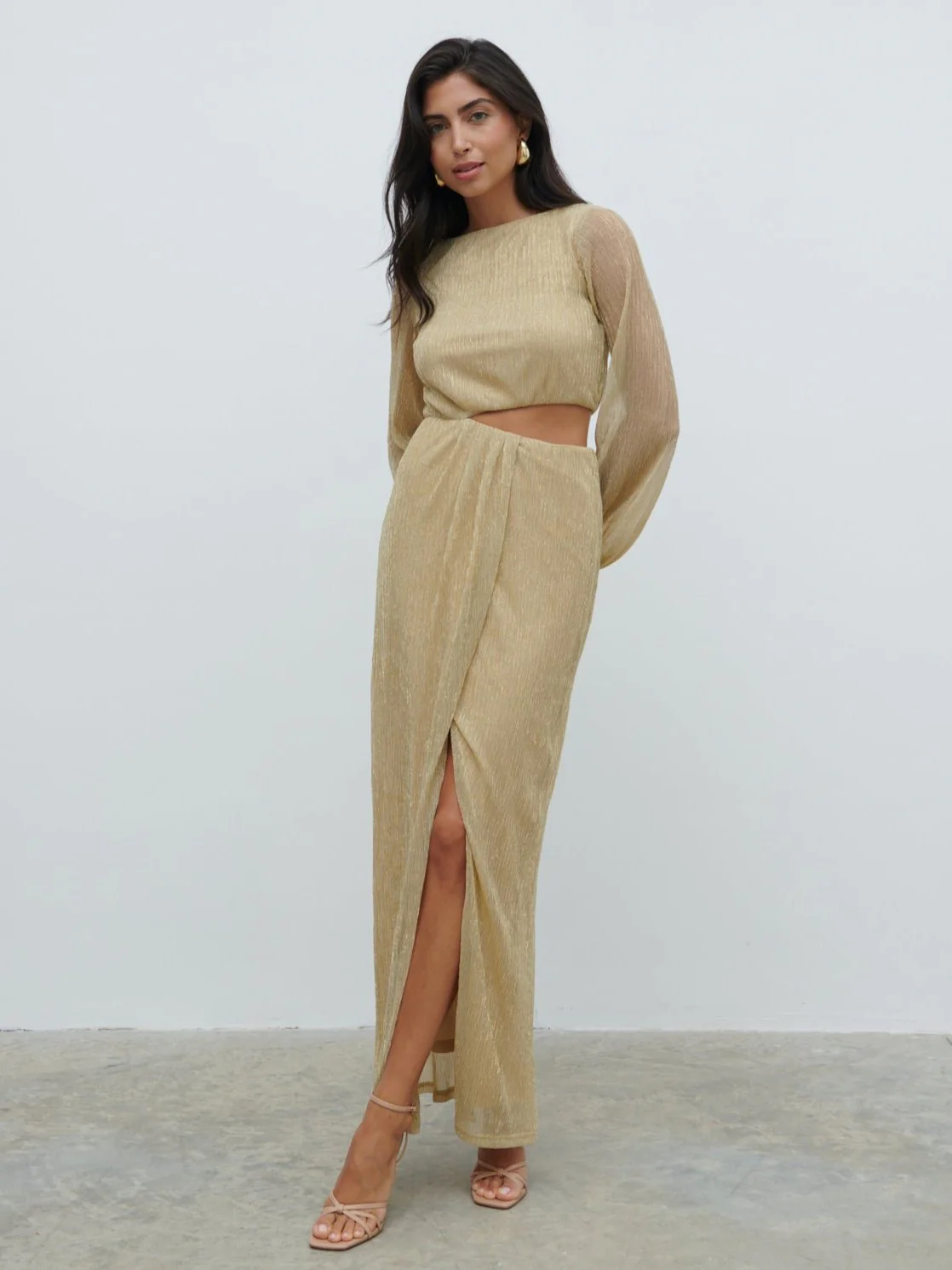 Rae Cut Out Maxi Dress - Metallic Gold - Image 3