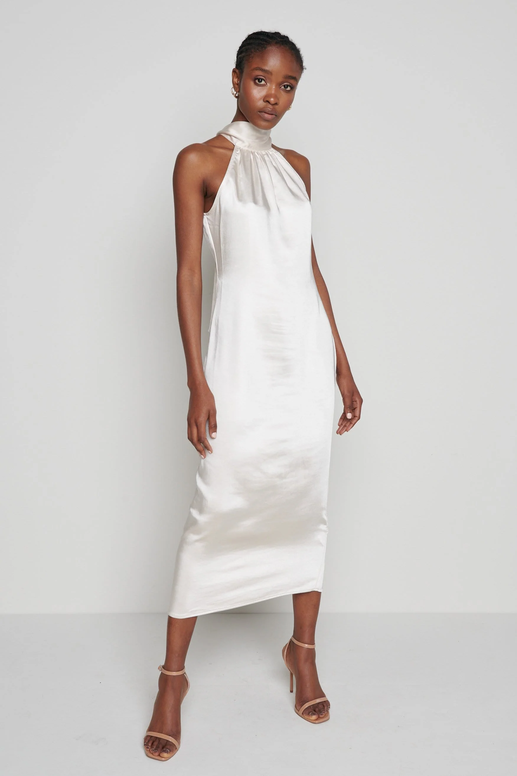 Raleigh Halter neck Tie Dress- Champagne