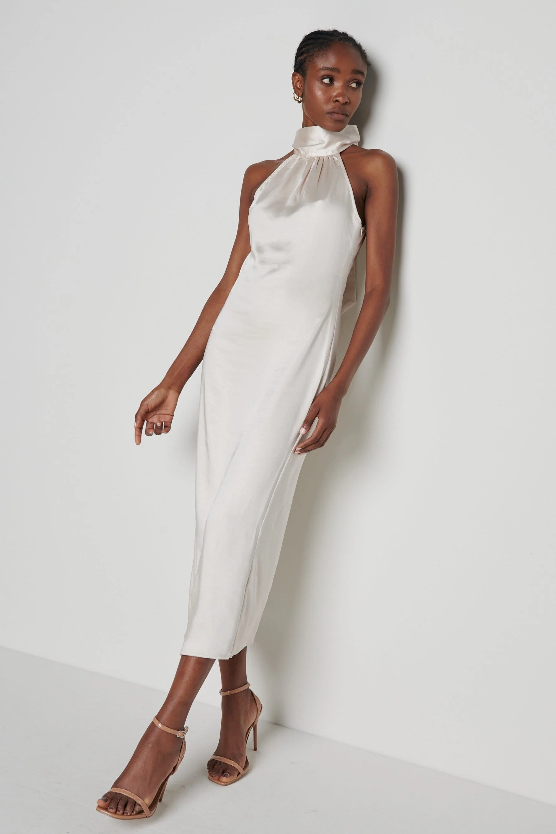 Raleigh Halter neck Tie Dress- Champagne - Image 2