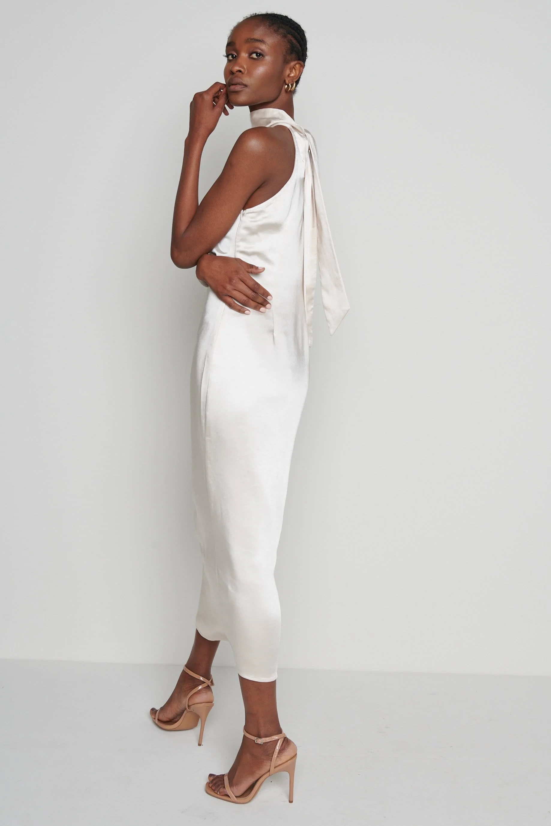 Raleigh Halter neck Tie Dress- Champagne - Image 4