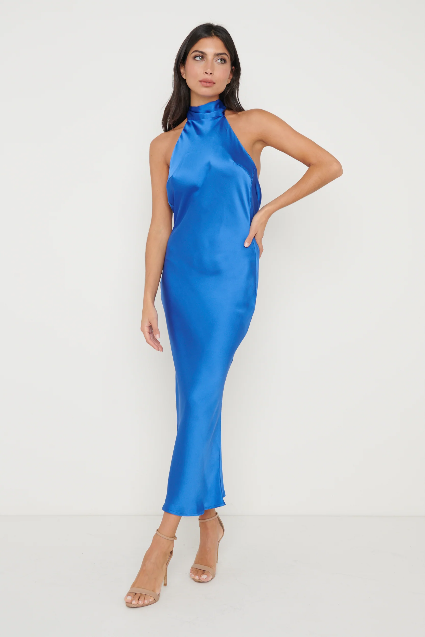 Raleigh Recycled Cowl Back Midaxi Dress - Blue - Image 6