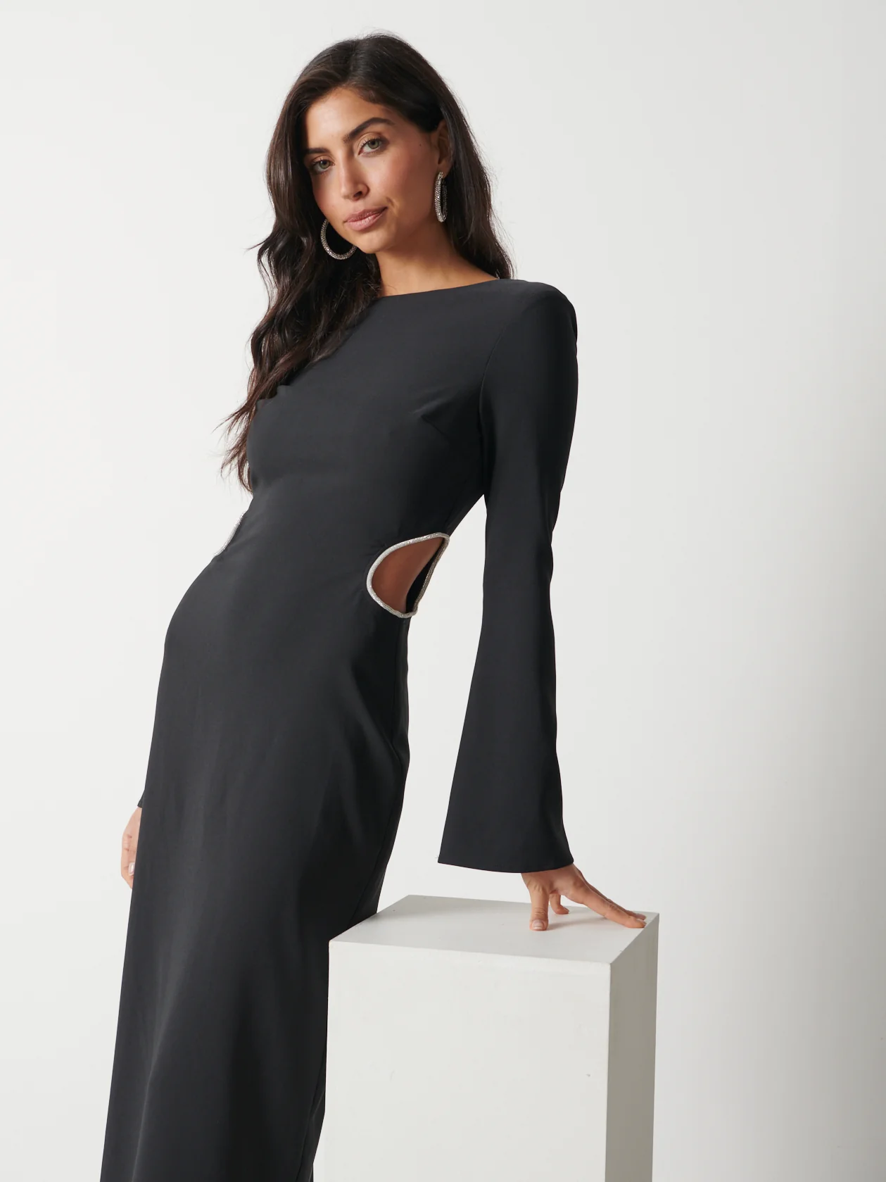 Reina Embellished Cut Out Midaxi Dress - Black - Image 6