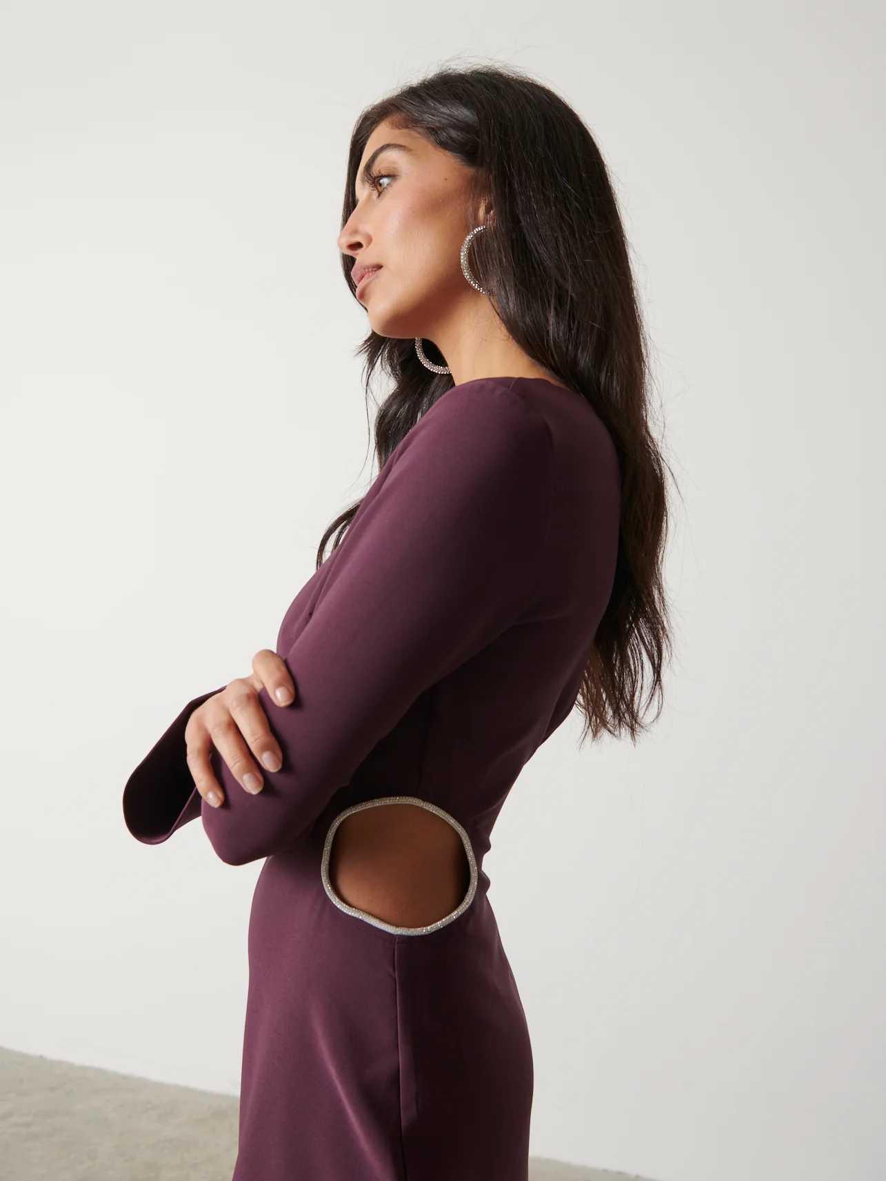 Reina Embellished Cut Out Mini Dress - Wine - Image 2