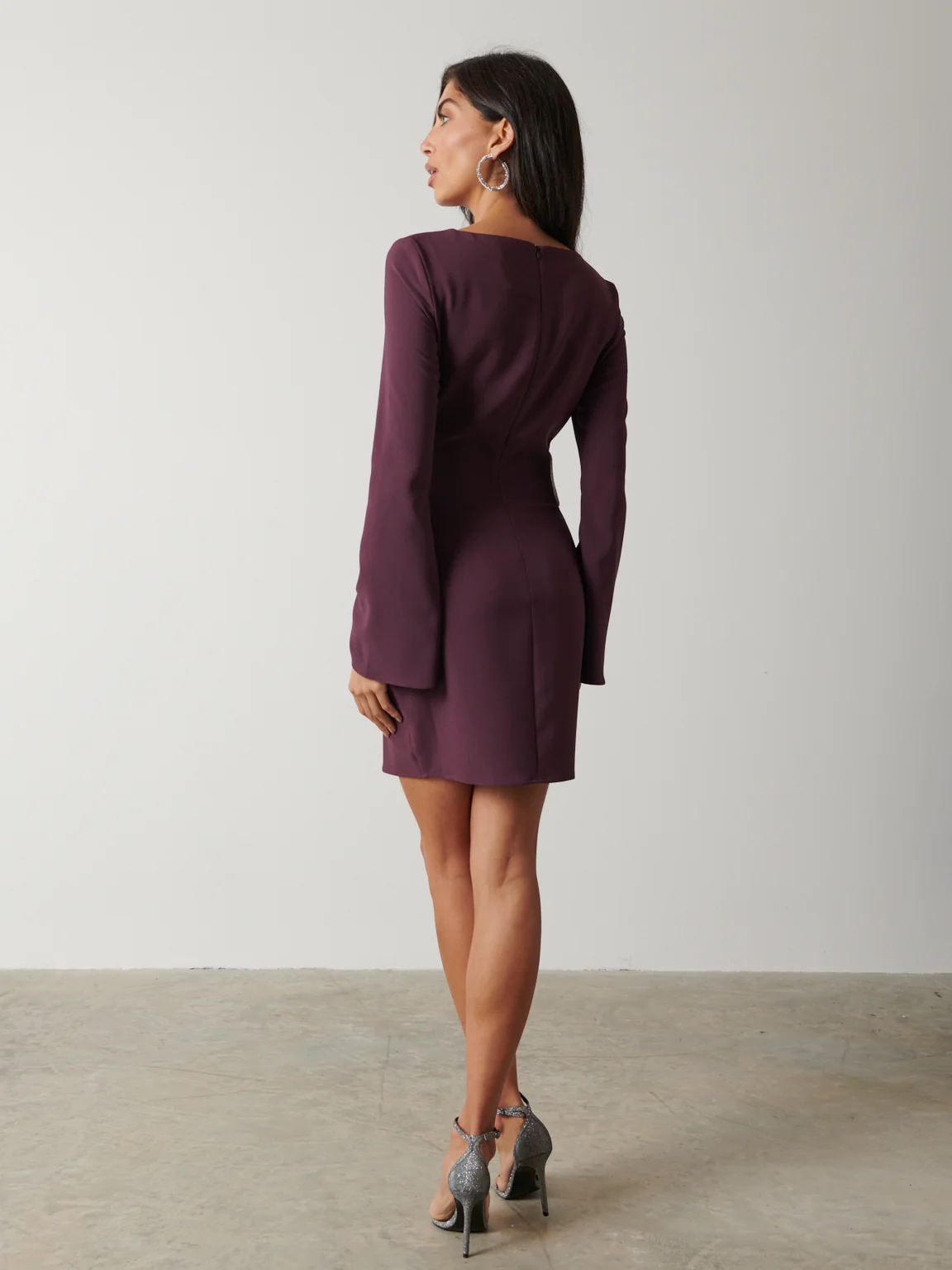 Reina Embellished Cut Out Mini Dress - Wine - Image 3