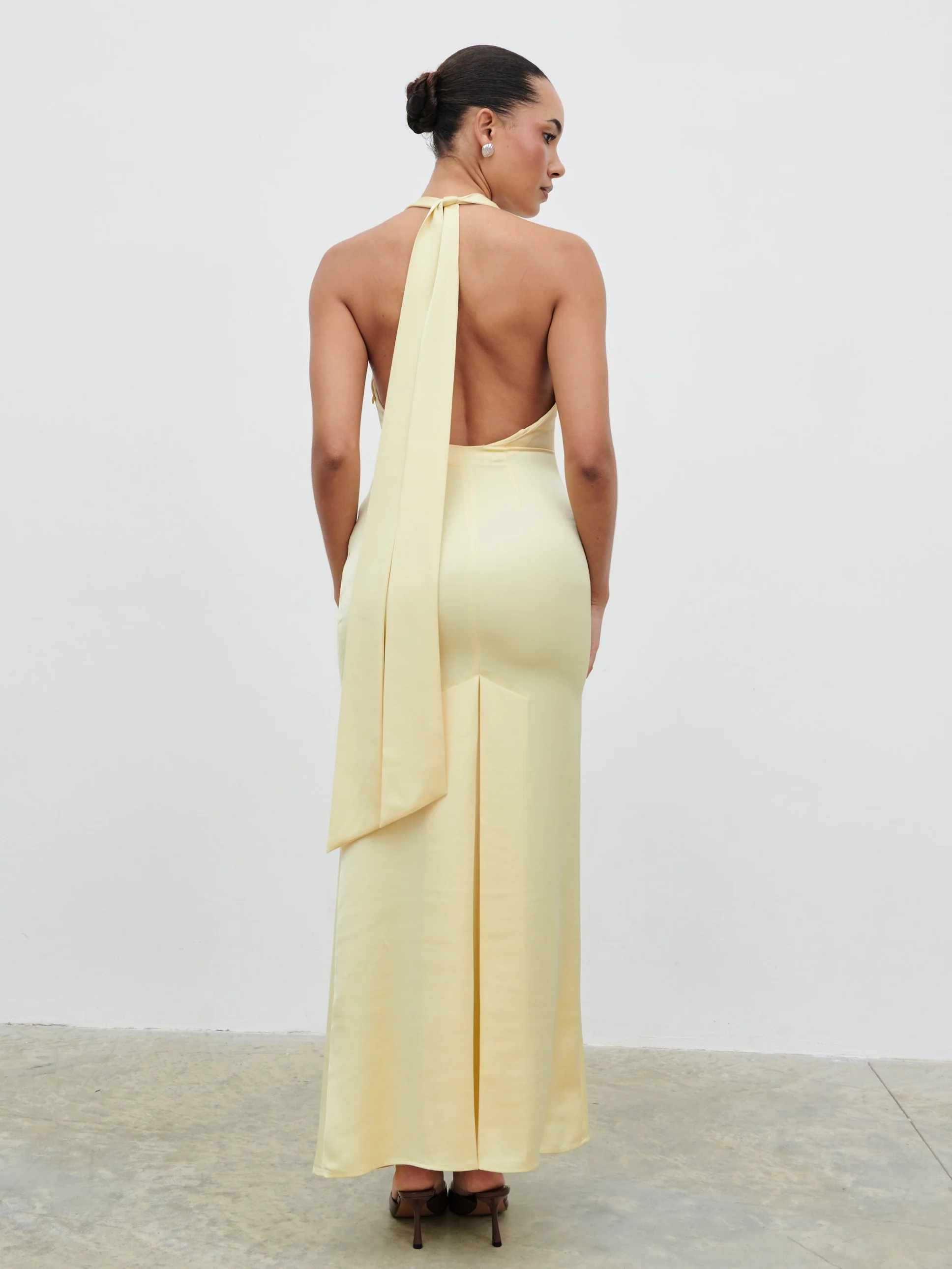 Reya Satin Corsage Maxi Dress - Lemon - Image 5