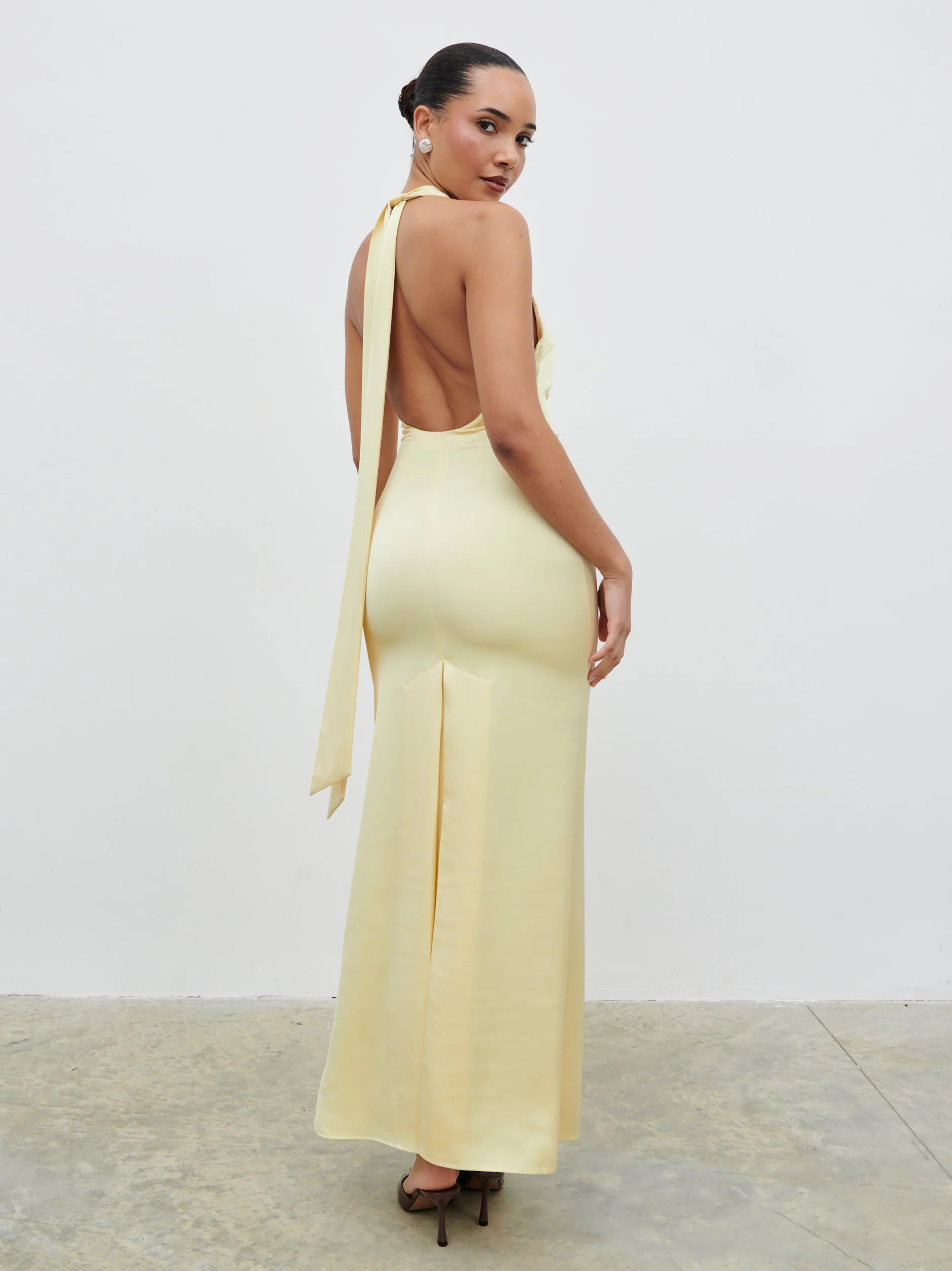 Reya Satin Corsage Maxi Dress - Lemon - Image 6