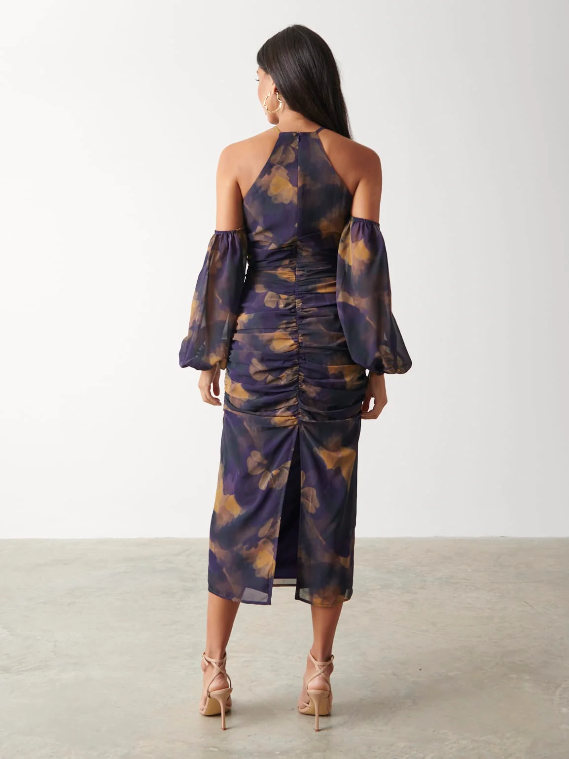 Roma Ruched Midaxi Dress - Dark Amethyst & Saffron Floral - Image 3