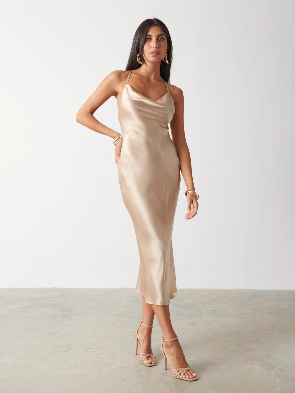 Ruby Strappy Midaxi Dress - Gold Metallic
