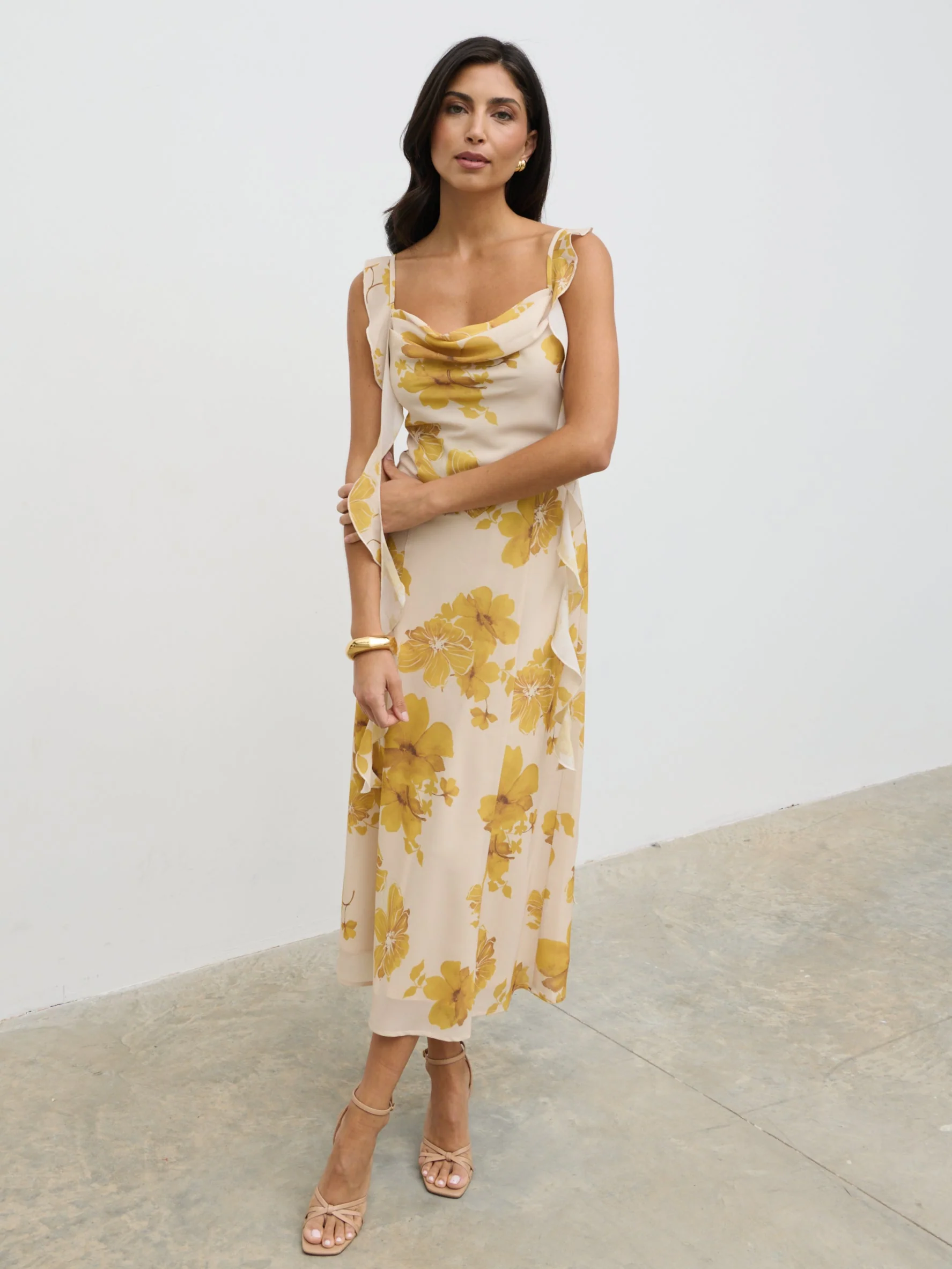 Rya Ruffle Midaxi Dress - Yellow Ochre Floral - Image 3