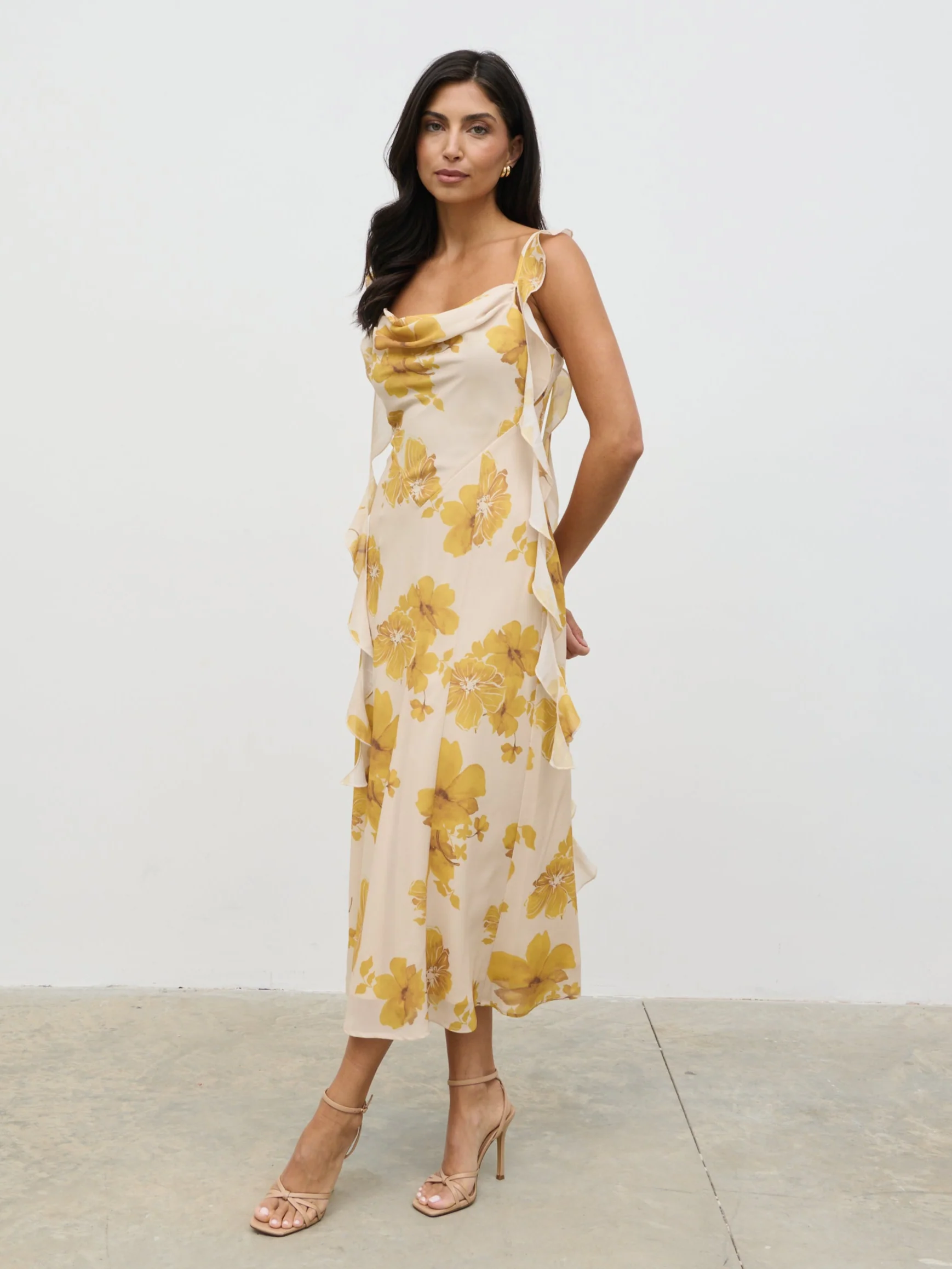 Rya Ruffle Midaxi Dress - Yellow Ochre Floral - Image 5