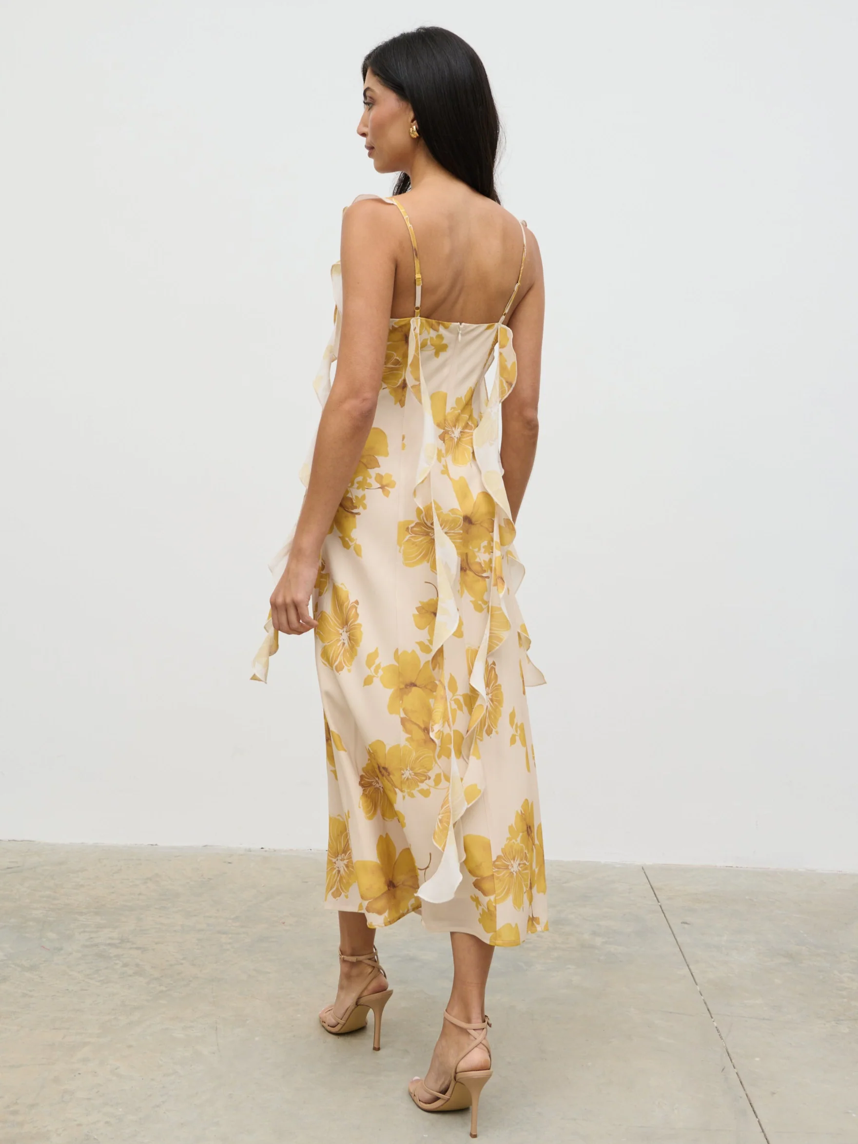 Rya Ruffle Midaxi Dress - Yellow Ochre Floral - Image 6