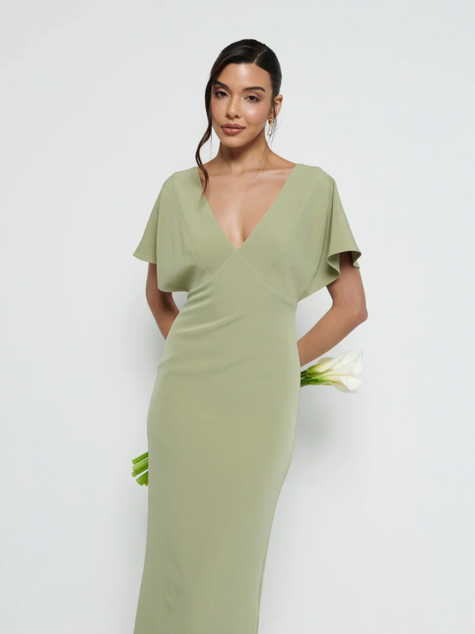 Sadie Crepe Maxi Bridesmaid Dress - Olive - Image 2
