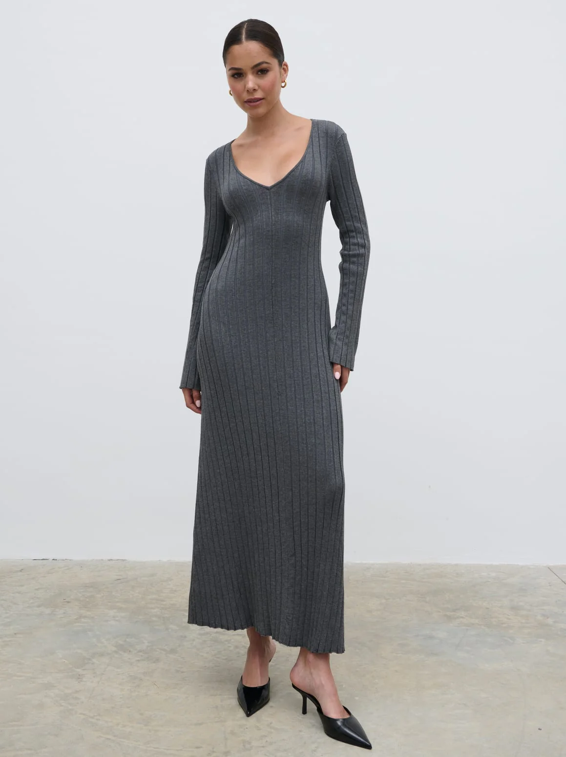 Scarlett Tie Knit Dress - Charcoal