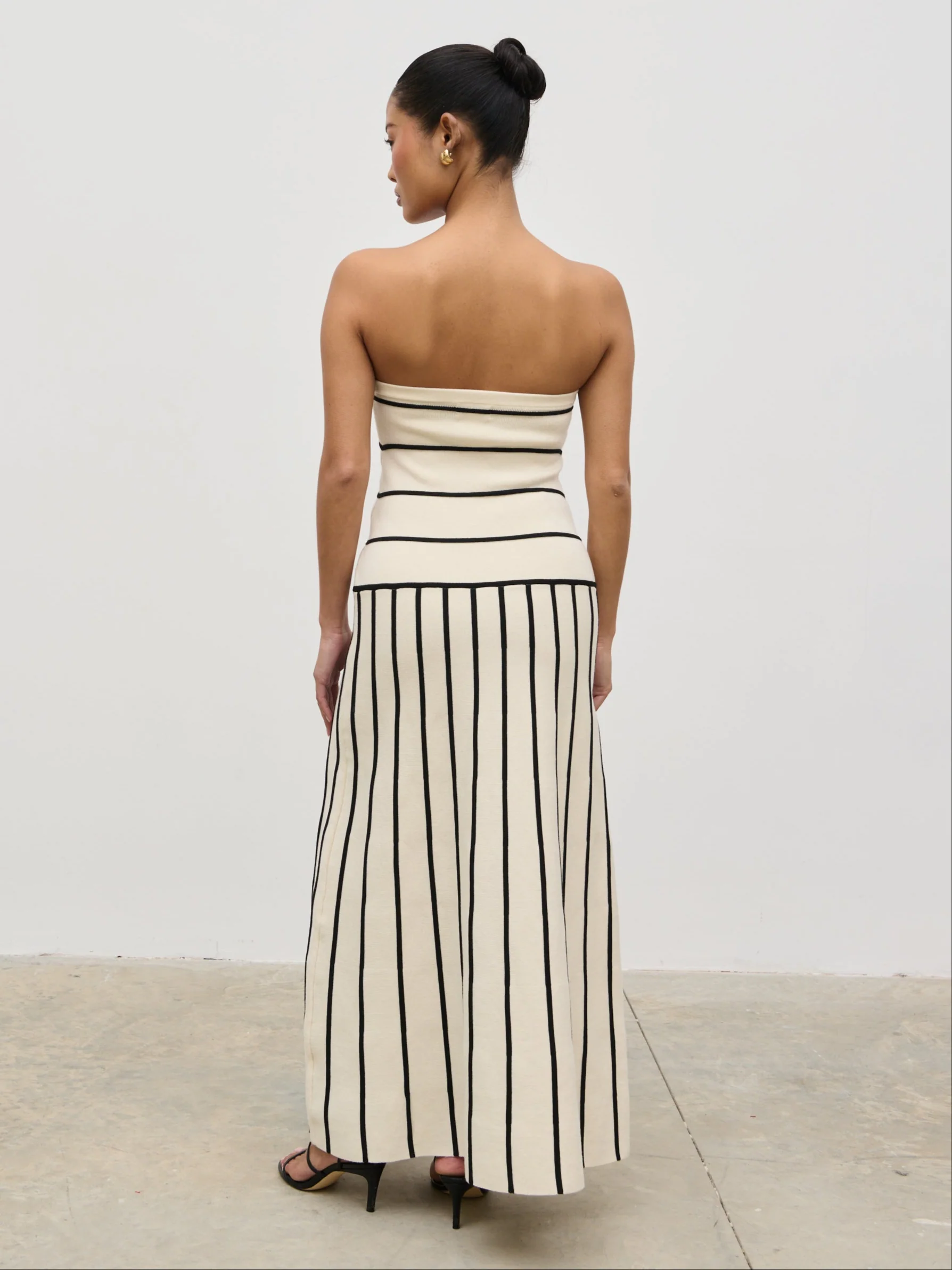 Serena Bandeau Contrast Stripe Knit Midaxi Dress - Cream and Black - Image 6