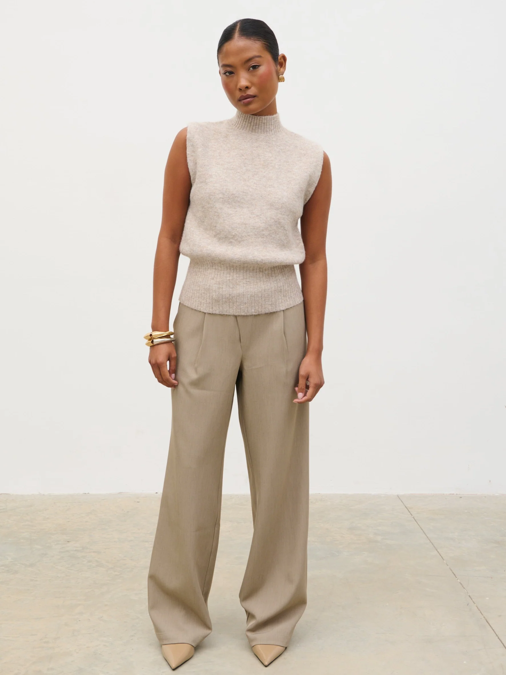 Shala High Neck Knit Top - Oatmeal - Image 2