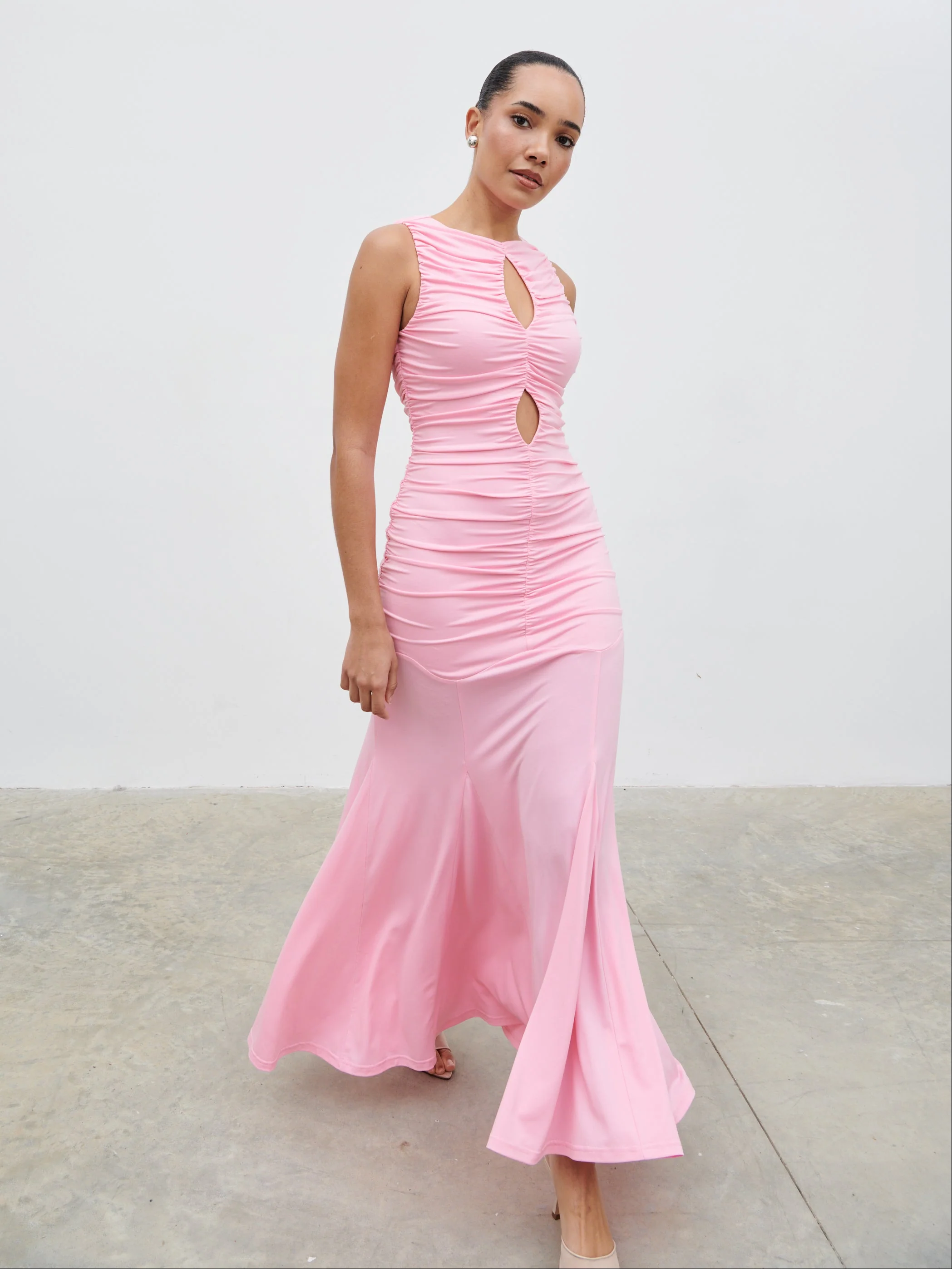 Shayla Ruched Cut Out Jersey Maxi Dress - Peony Pink - Image 2