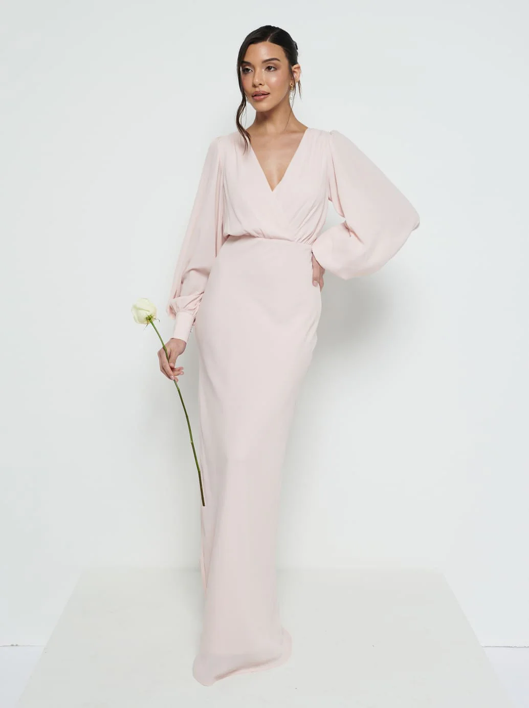 Sienna Long Sleeve Chiffon Bridesmaid Dress - Blush