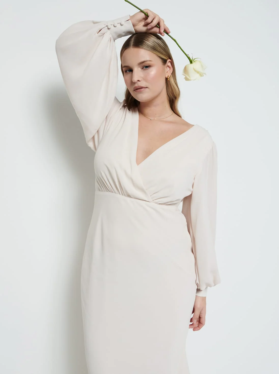 Sienna Long Sleeve Chiffon Bridesmaid Dress - Champagne - Image 2